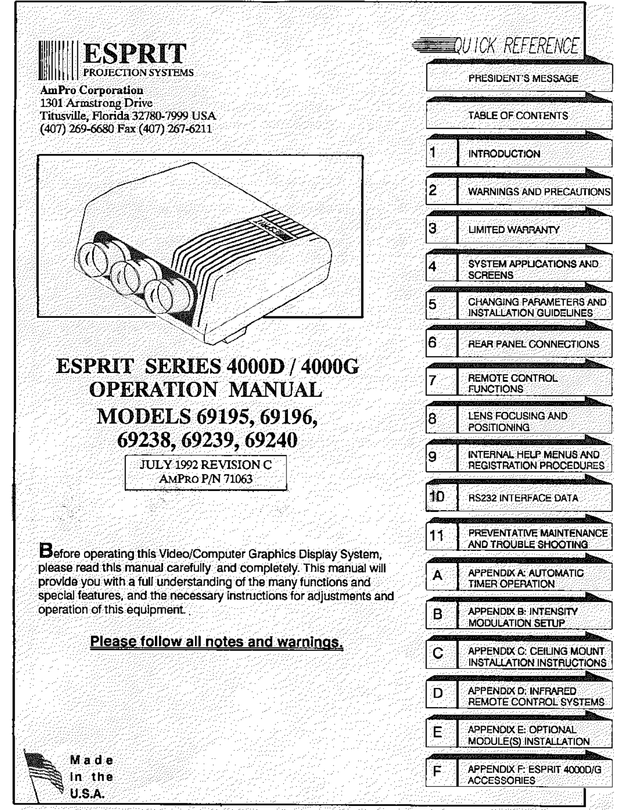 Ampro 4000G, 69195, 69196, 69238, 69239 User manual - ManualMachine.com