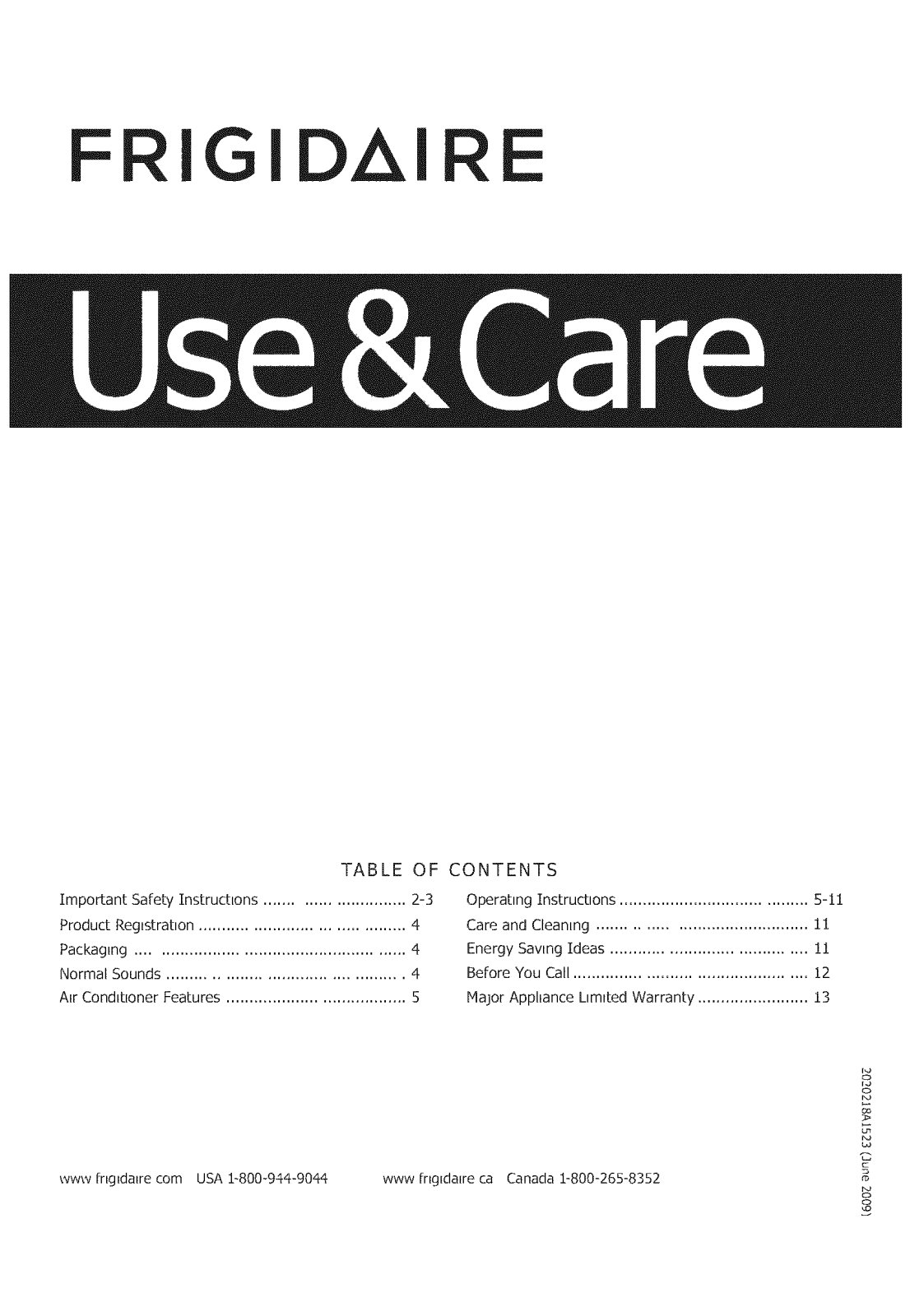 Frigidaire FFRH2522Q21, FFRH2522Q20, FFRH1822Q21, FFRH1822Q20, FFRH1222Q20 Owner’s Manual