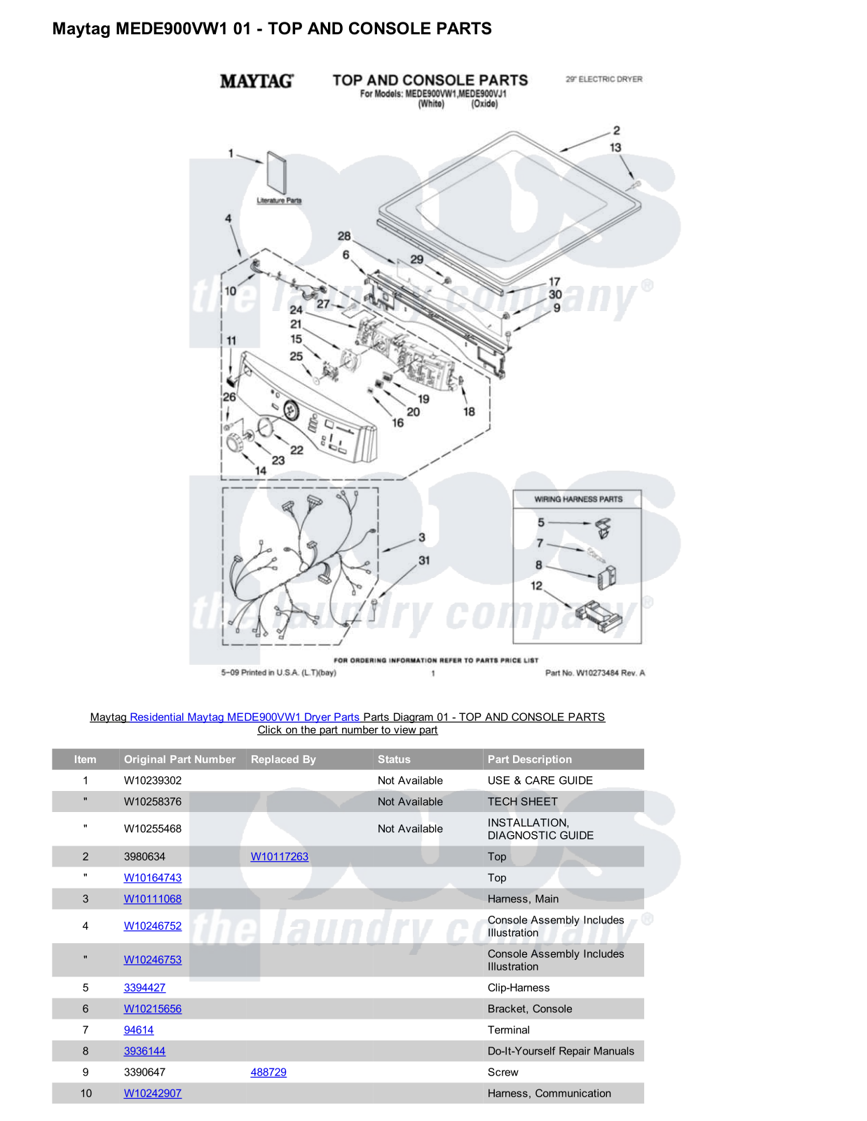 Maytag MEDE900VW1 Parts Diagram