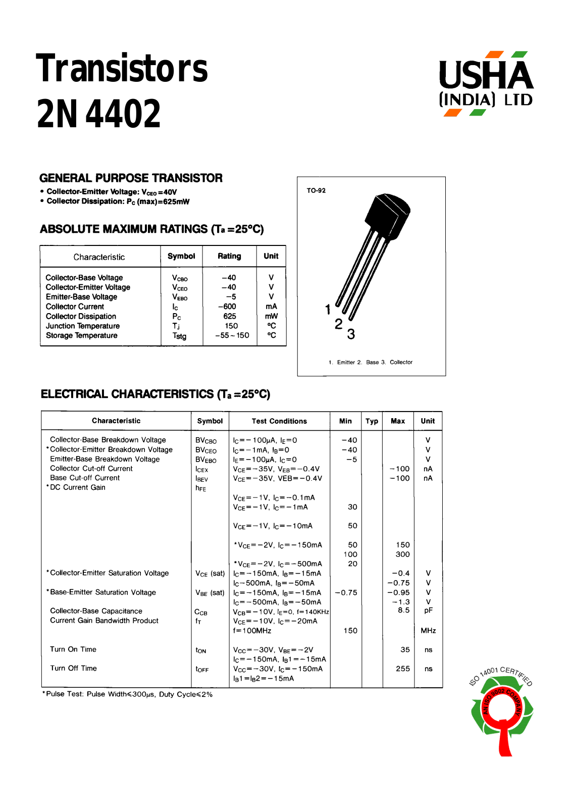 USHA 2N4402 Datasheet