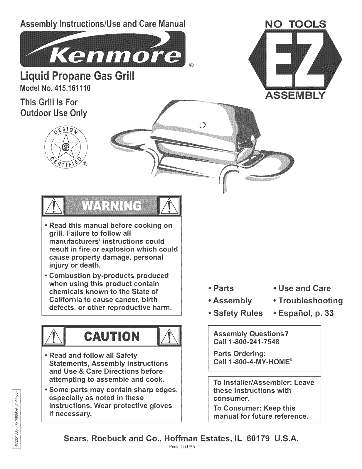 Kenmore 463351605, 41516111 Owner’s Manual