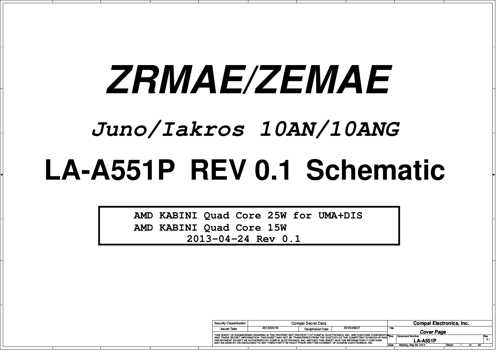 Compal LA-A551P ZRMAE 10AN, Satellite M50DT, Satellite U50D, LA-A551P ZEMAE Juno 10AN, LA-A551P Iakros 10AN Schematic