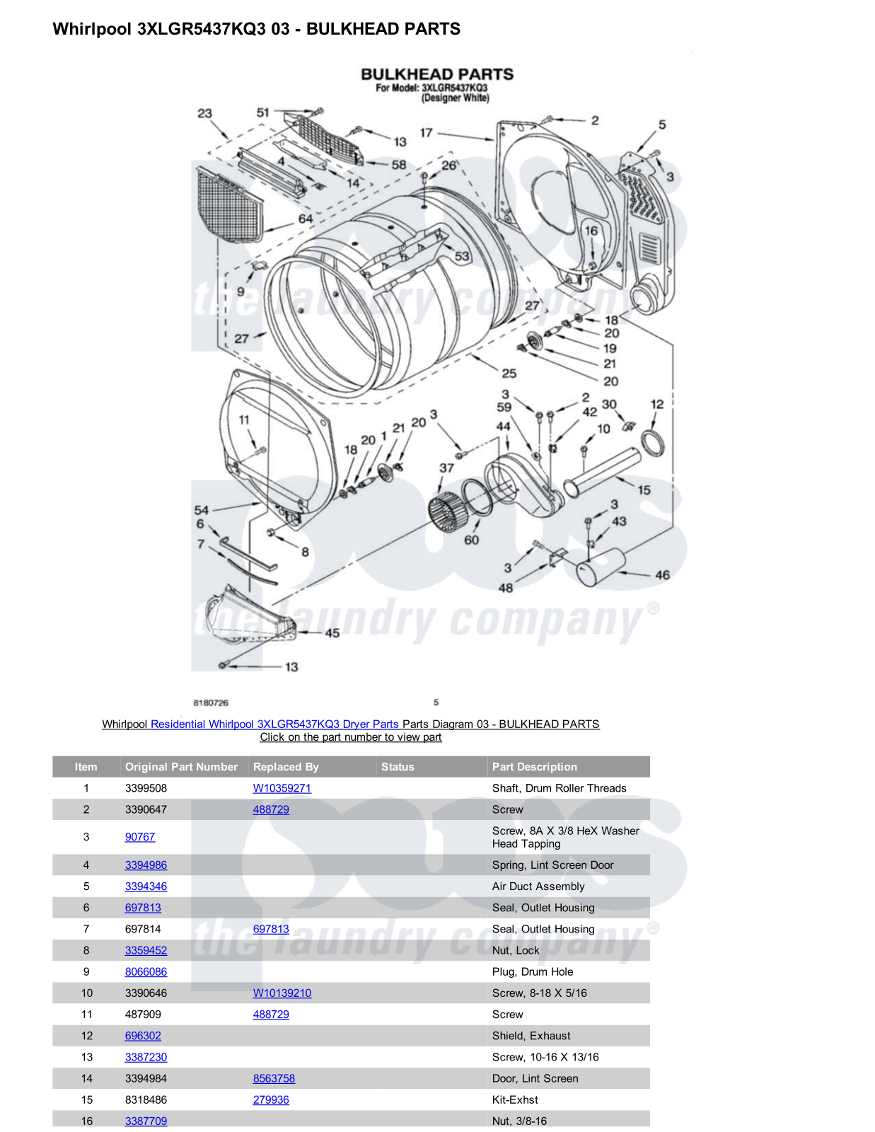 Whirlpool 3XLGR5437KQ3 Parts Diagram