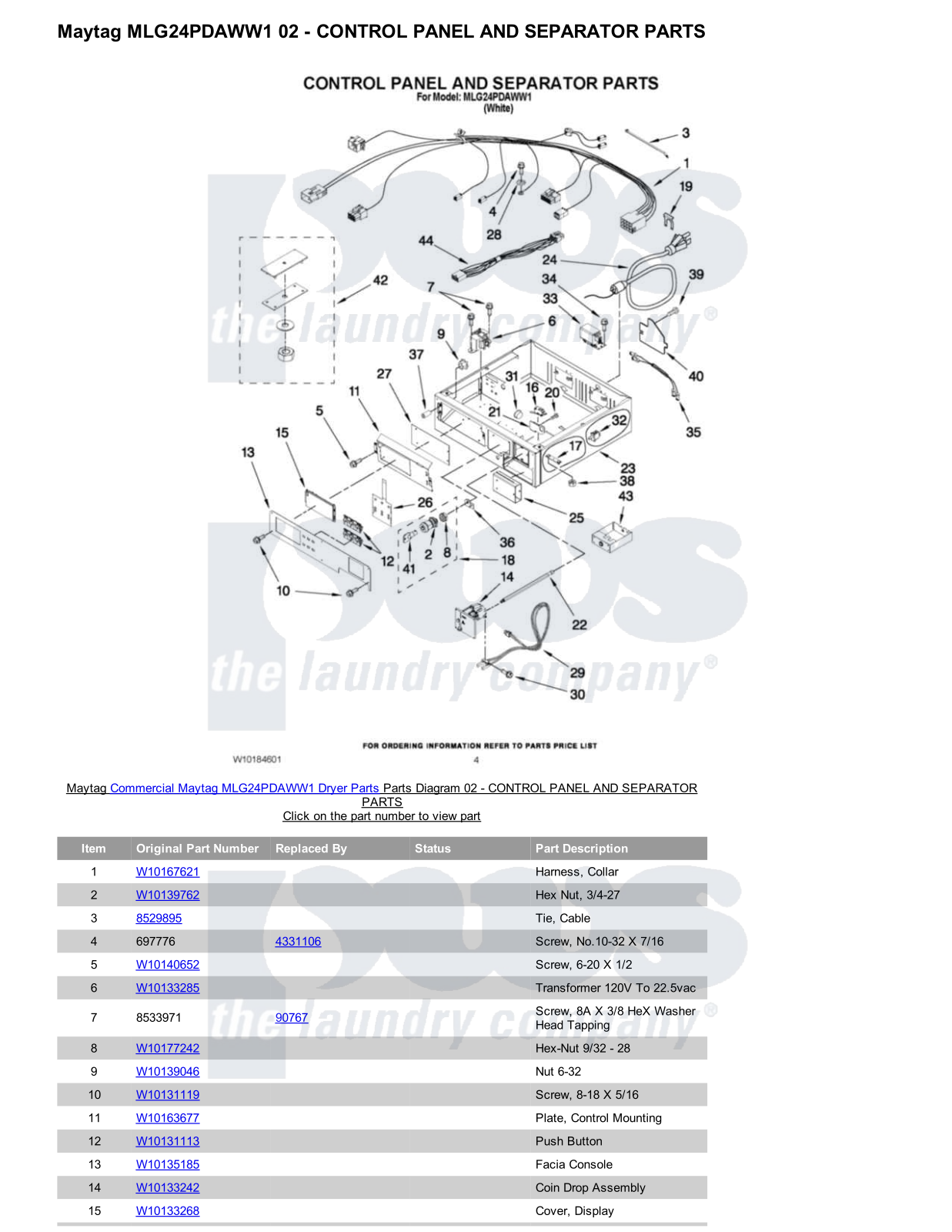 Maytag MLG24PDAWW1 Parts Diagram