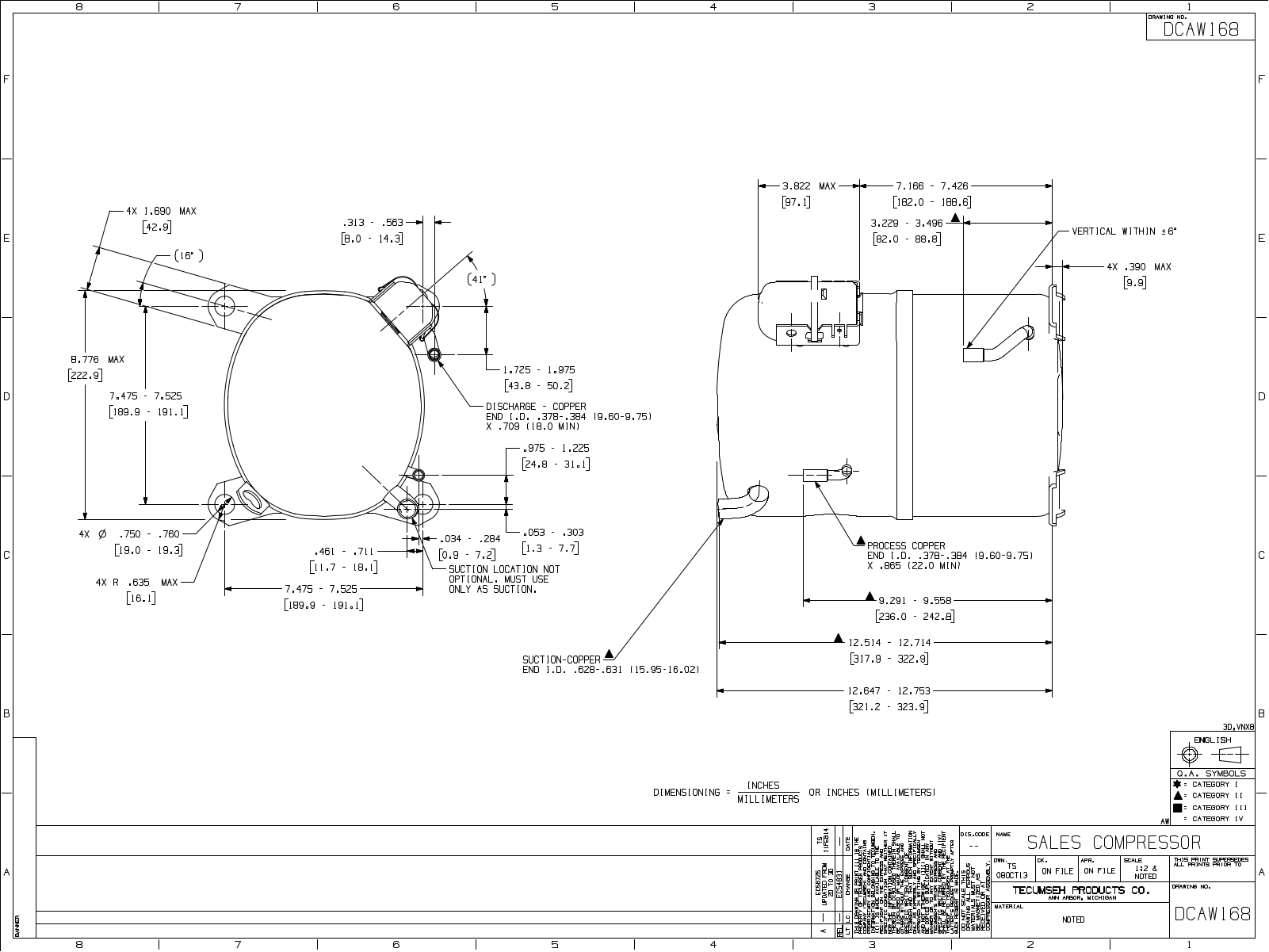 Tecumseh AWA2480ZXC, AWA9518ZXN Drawing Data