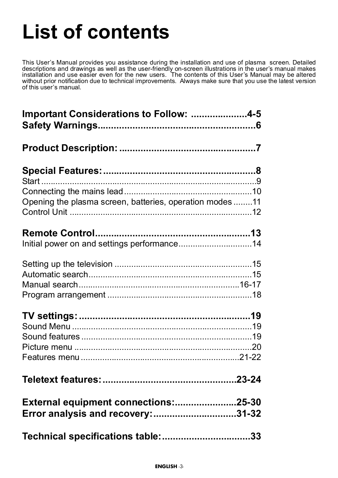 Beko Plasma TV User Manual