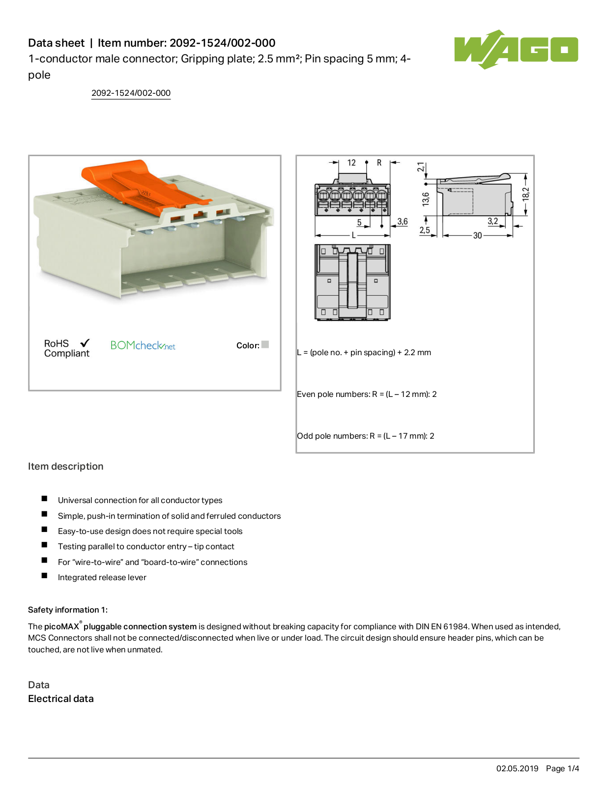 Wago 2092-1524/002-000 Data Sheet