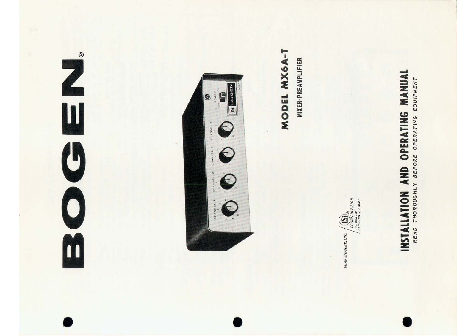 Bogen MX6A-T Operating Manual