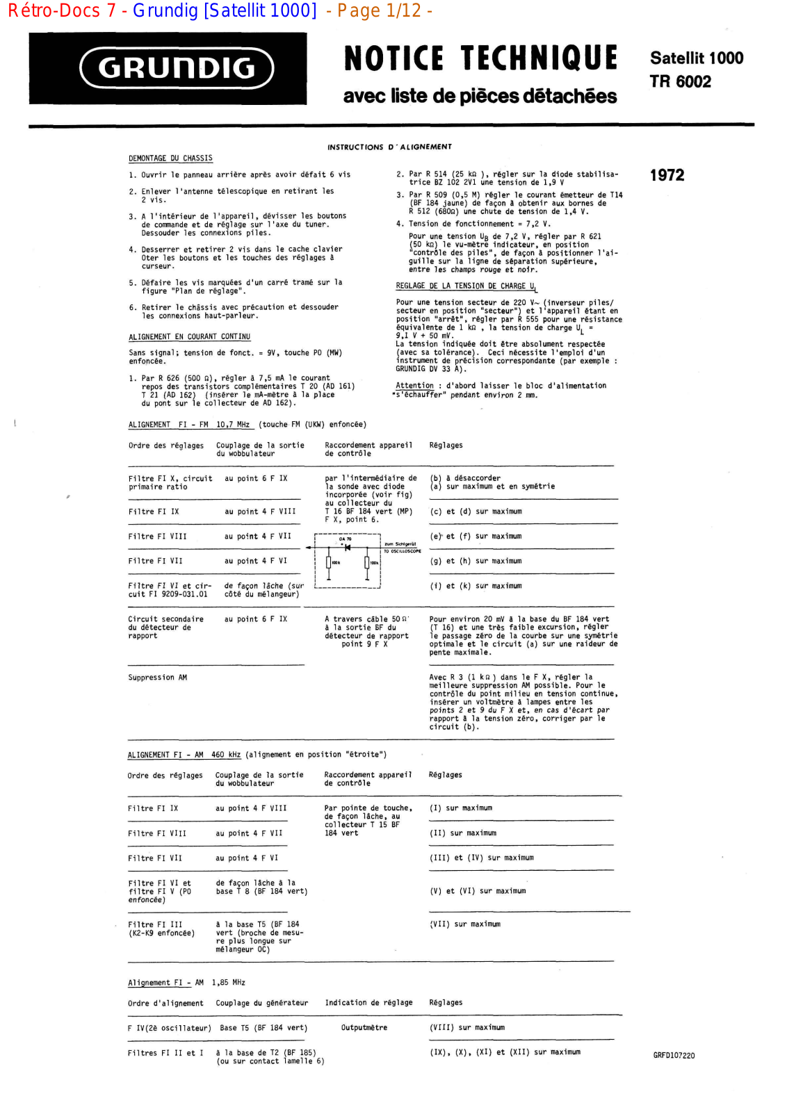 Grundig satellit 1000 Service Manual