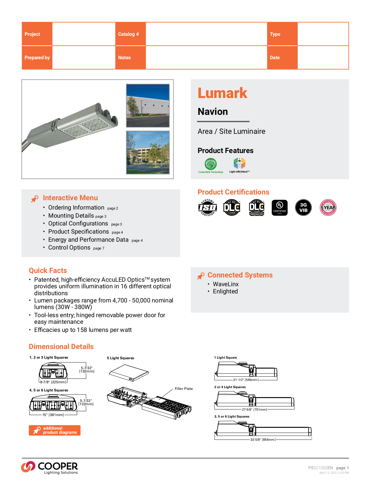 Cooper Lighting Solutions Lumark spec sheet