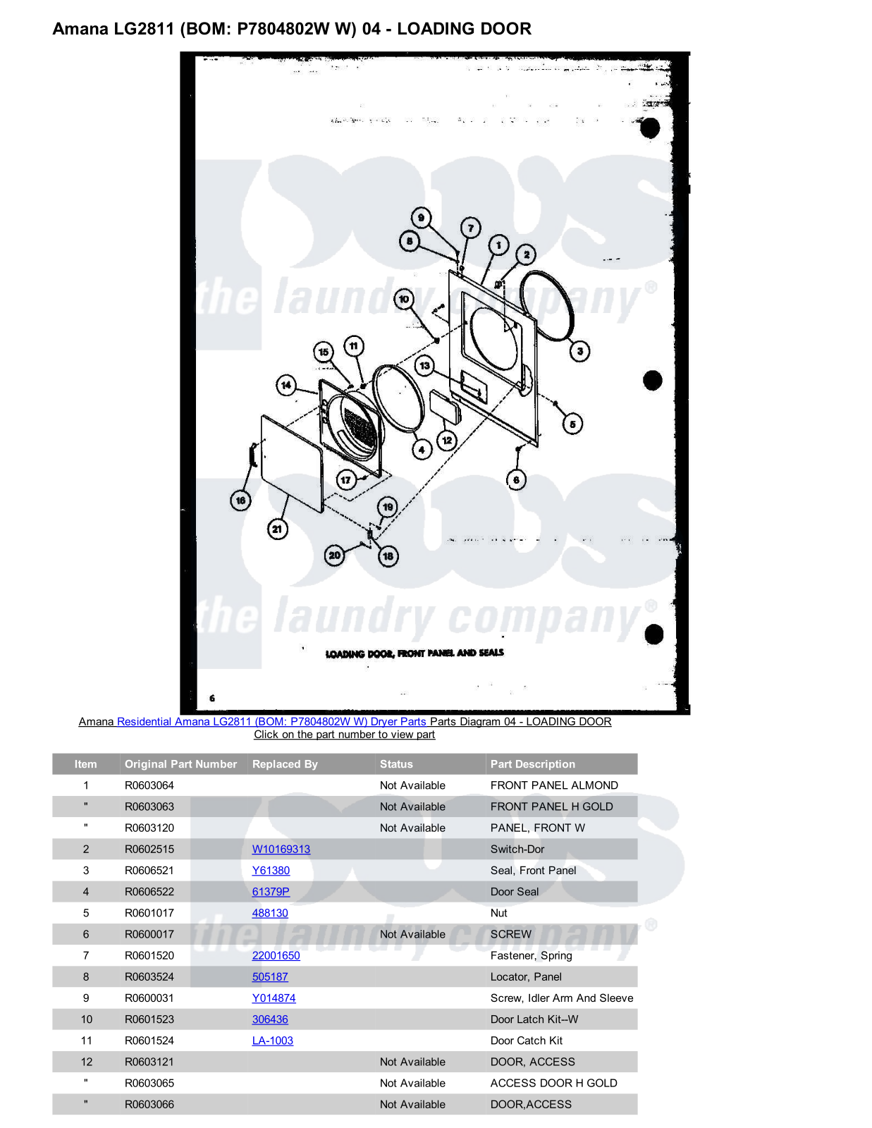 Amana LG2811 Parts Diagram