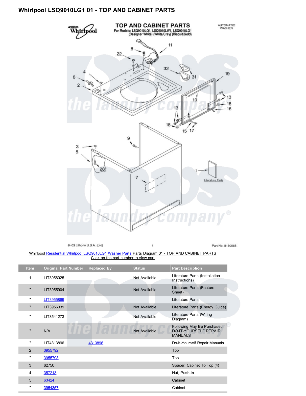 Whirlpool LSQ9010LG1 Parts Diagram