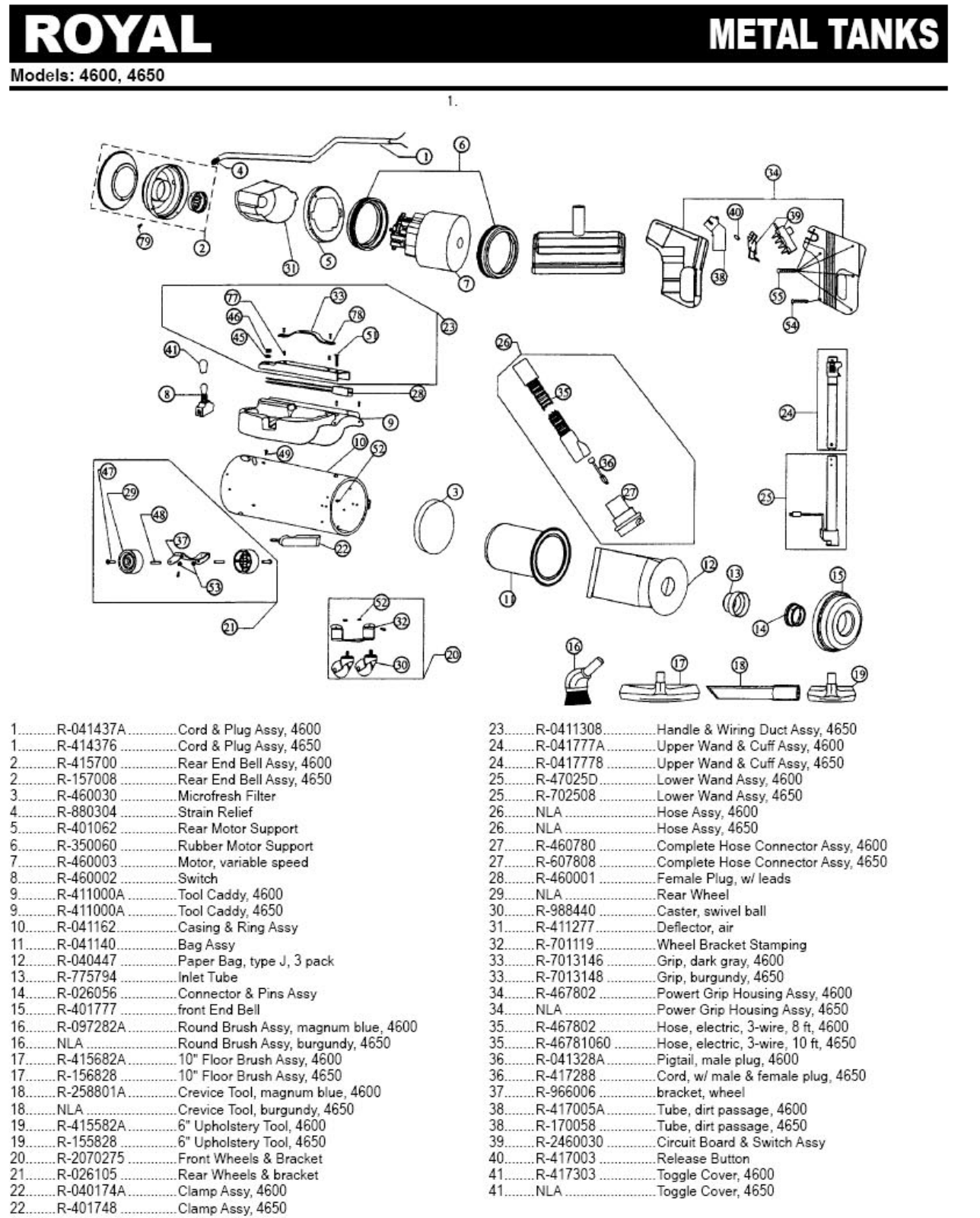 Royal 4650 Parts List