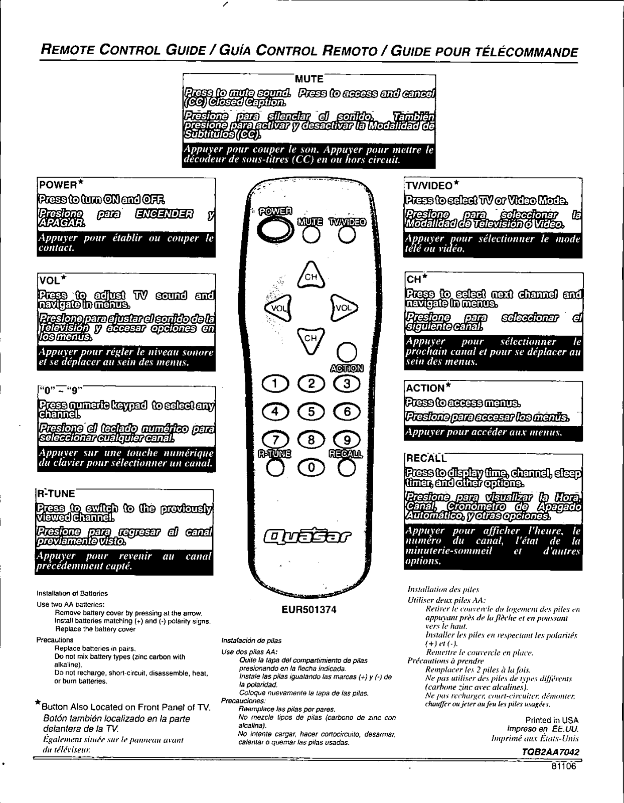 Panasonic EUR501374 User Manual