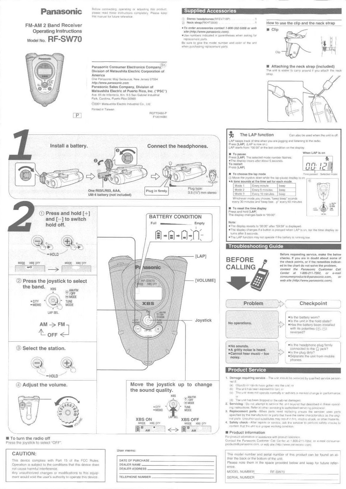 Panasonic RF-SW70 User Manual