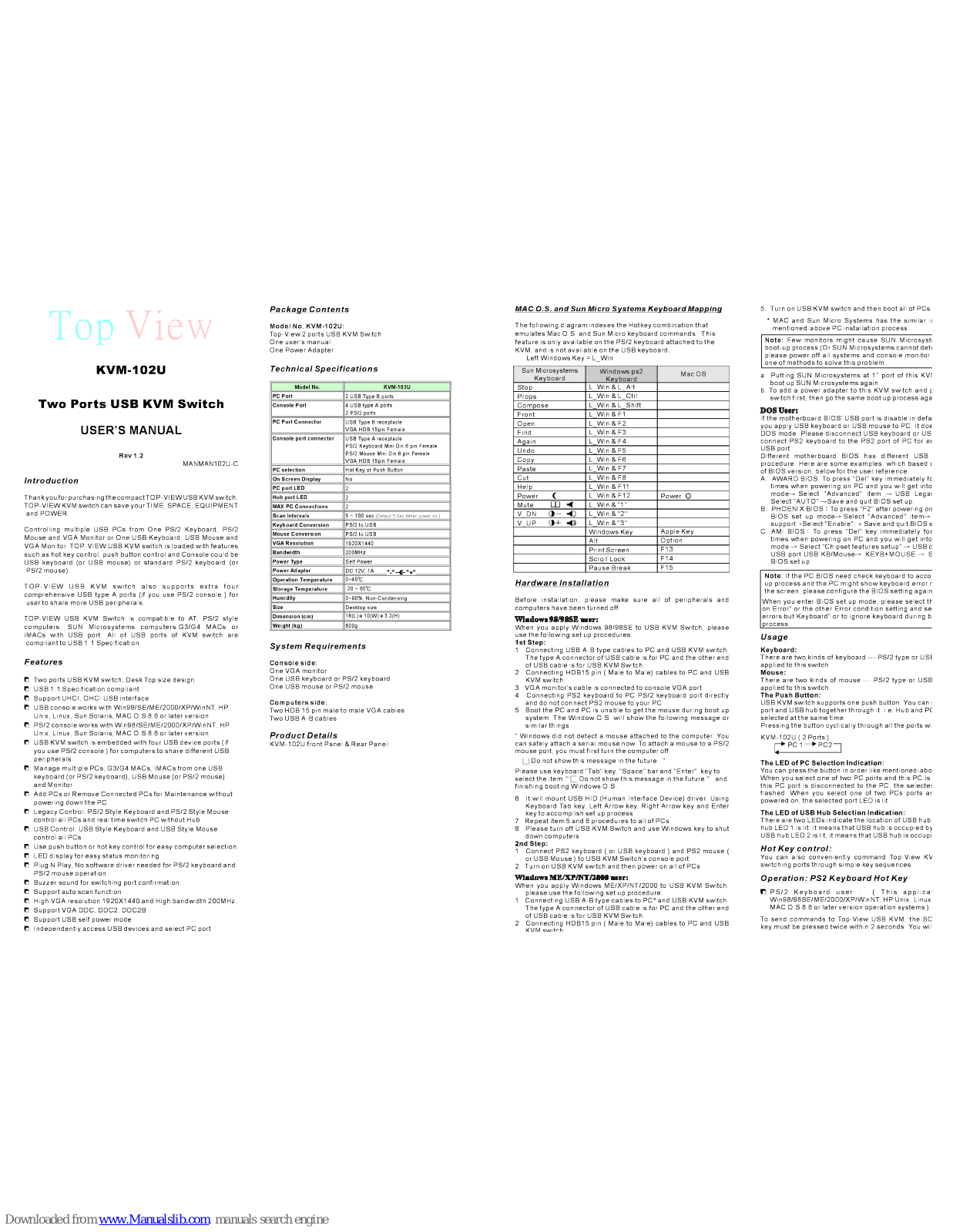 Top View KVM-102U User Manual