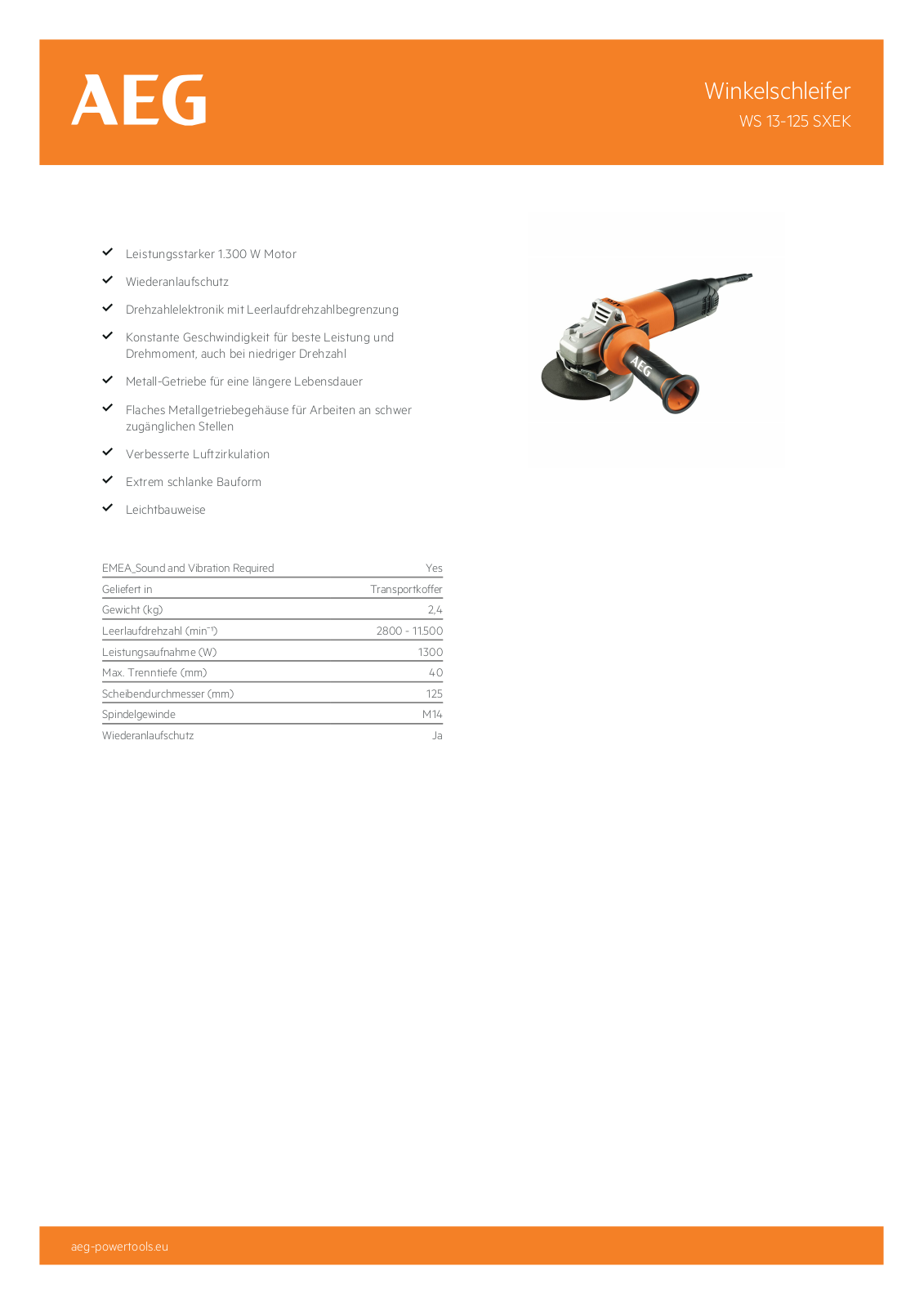 AEG WS 13-125 SXEK Technical data