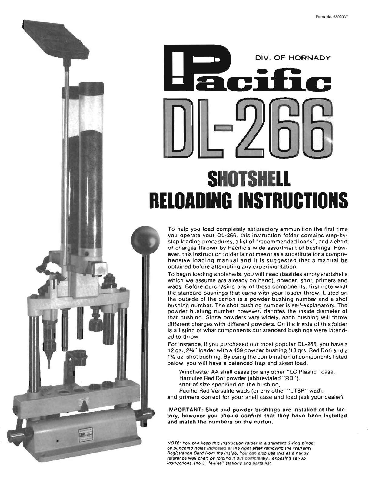 Pacific DL-266 Operating Instructions