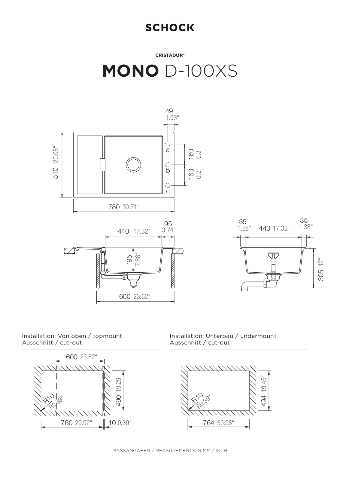 Schock Mono D-100XS Technical drawing - ManualMachine.com