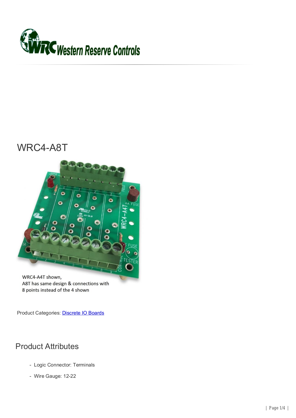 Western Reserve Controls WRC4-A8T Data Sheet