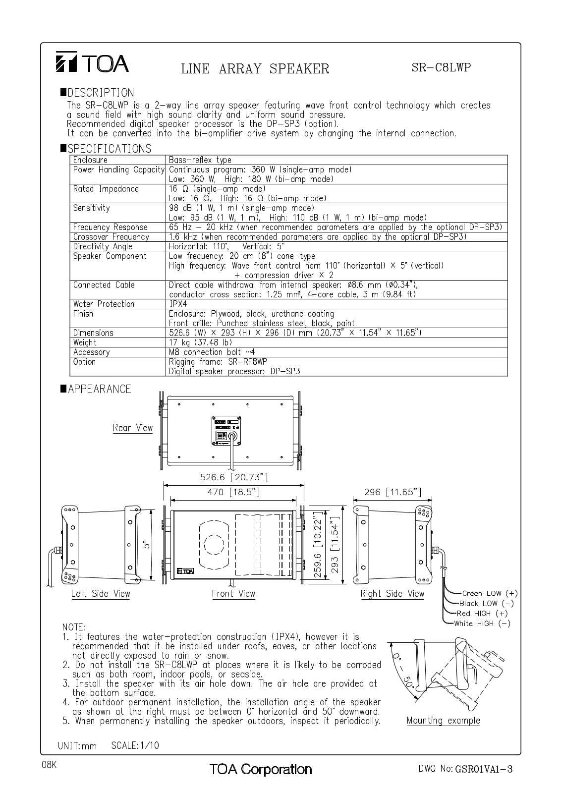 TOA SR-C8LWP User Manual