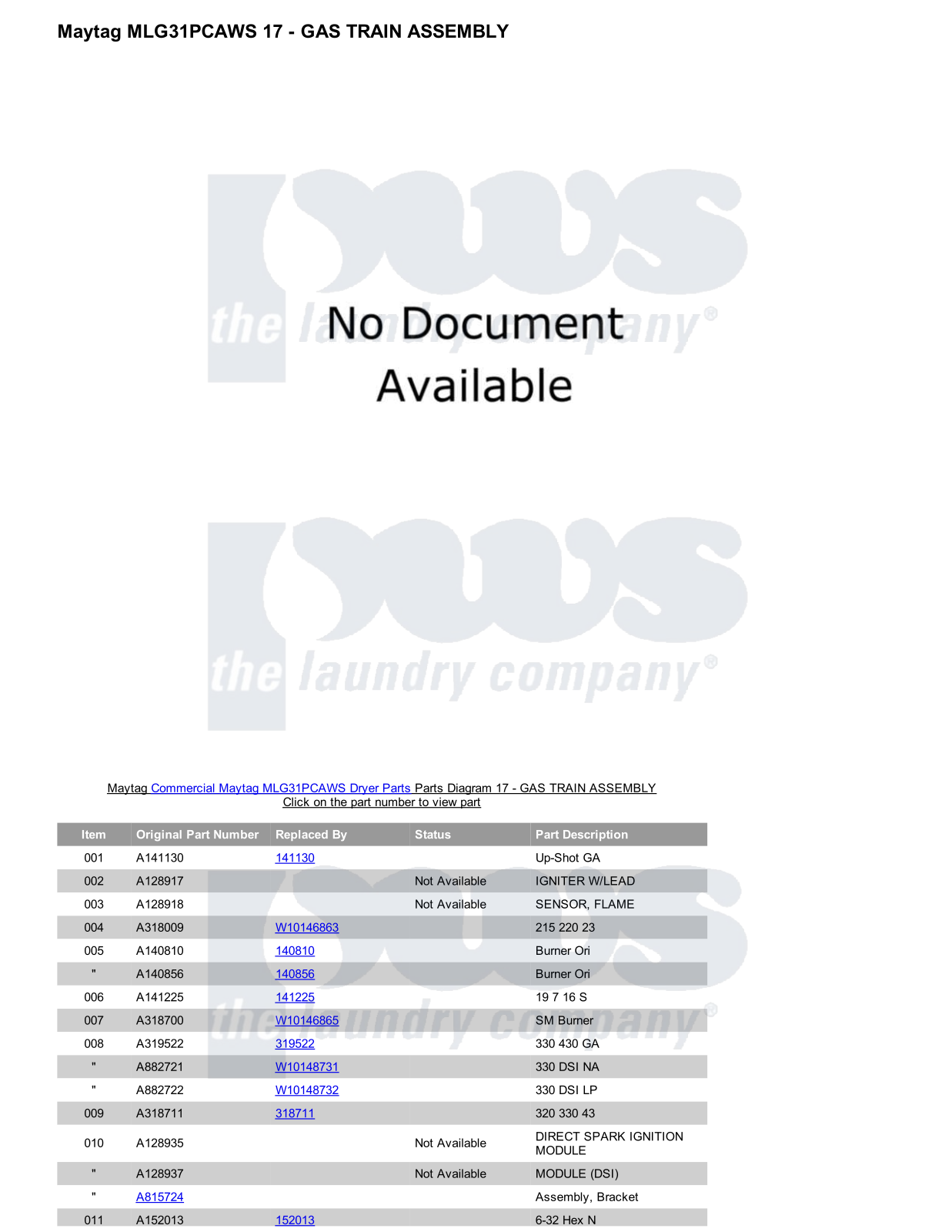 Maytag MLG31PCAWS Parts Diagram