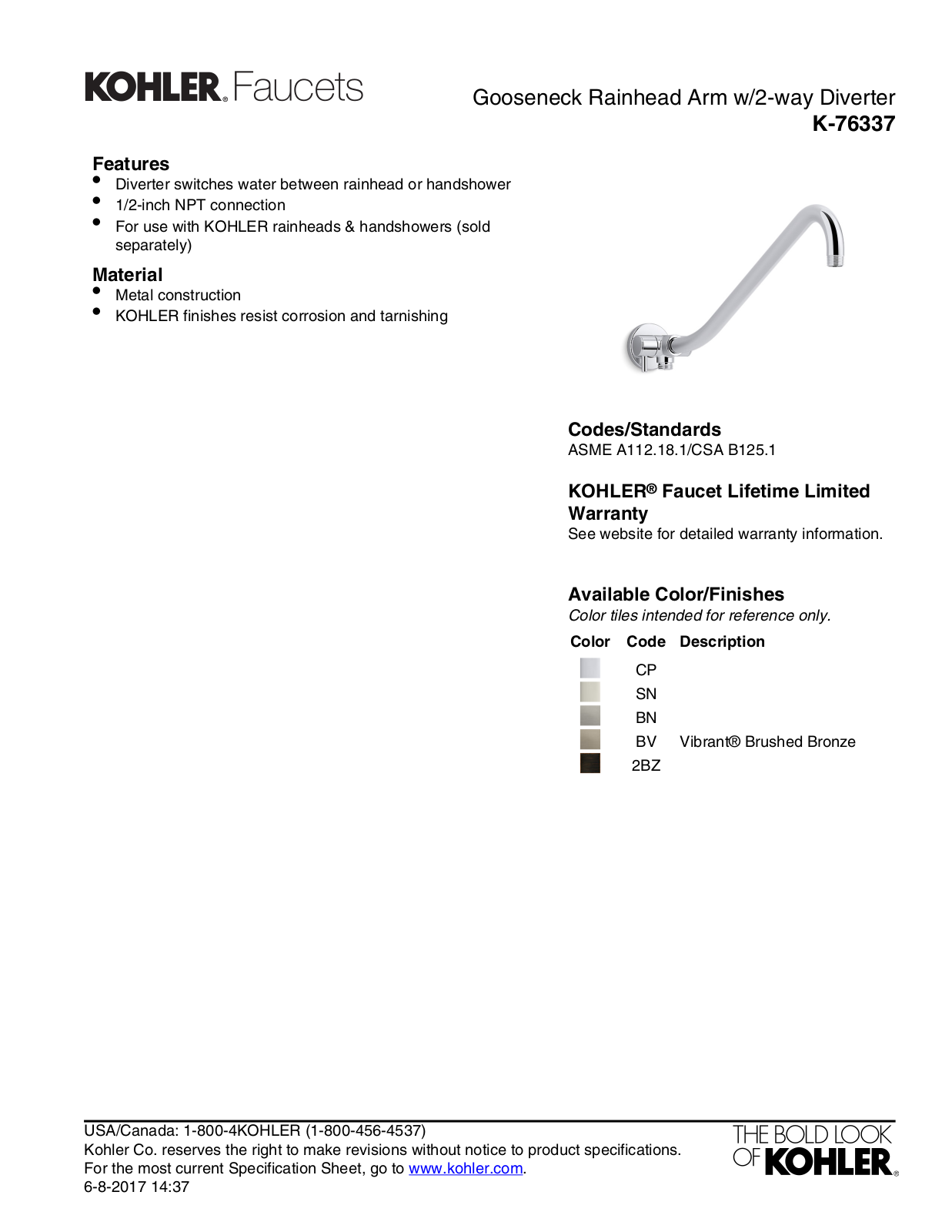 Kohler KOH22005 Specifications Sheet - ManualMachine.com