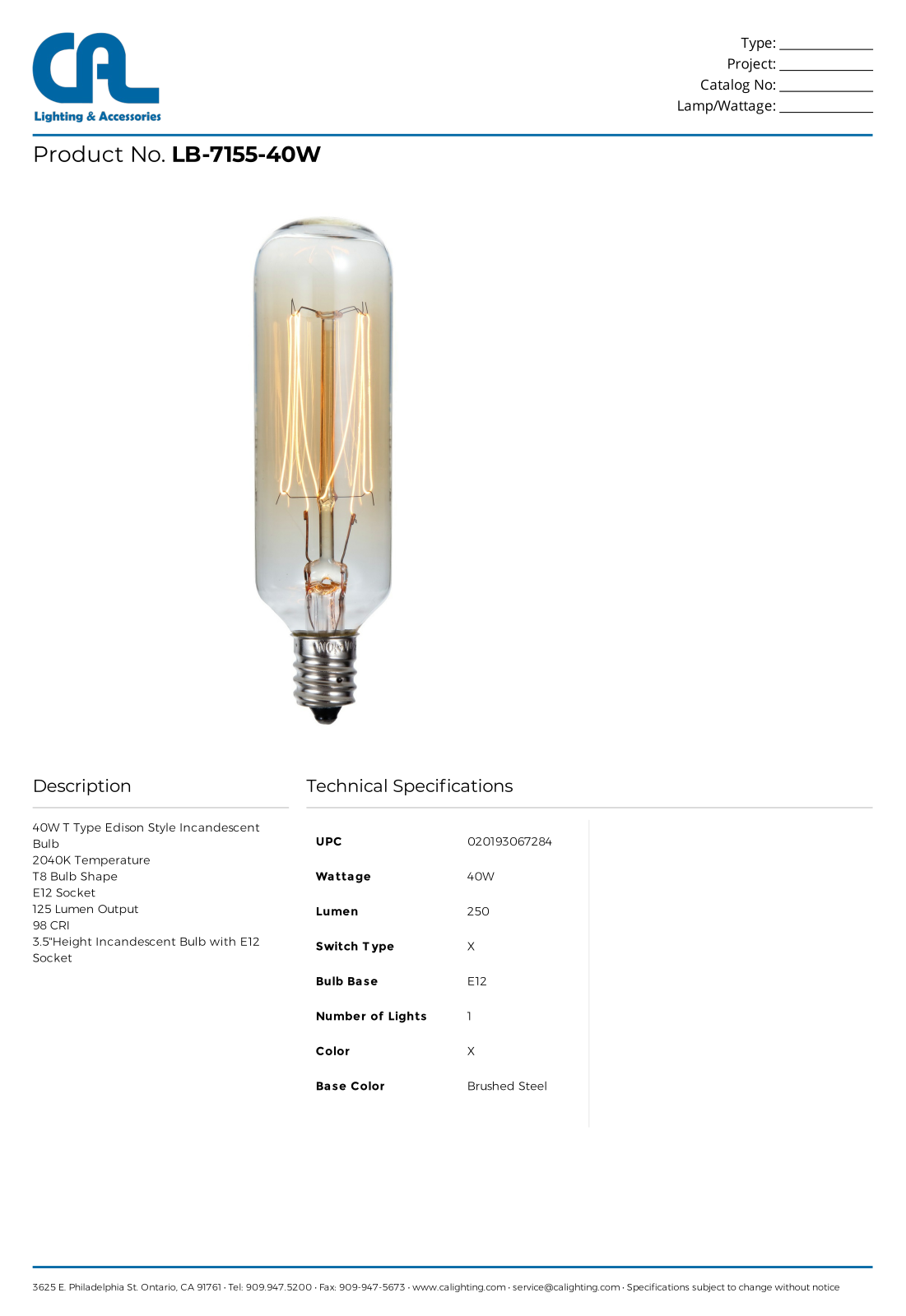 Cal Lighting CG10071 Specifications - ManualMachine.com