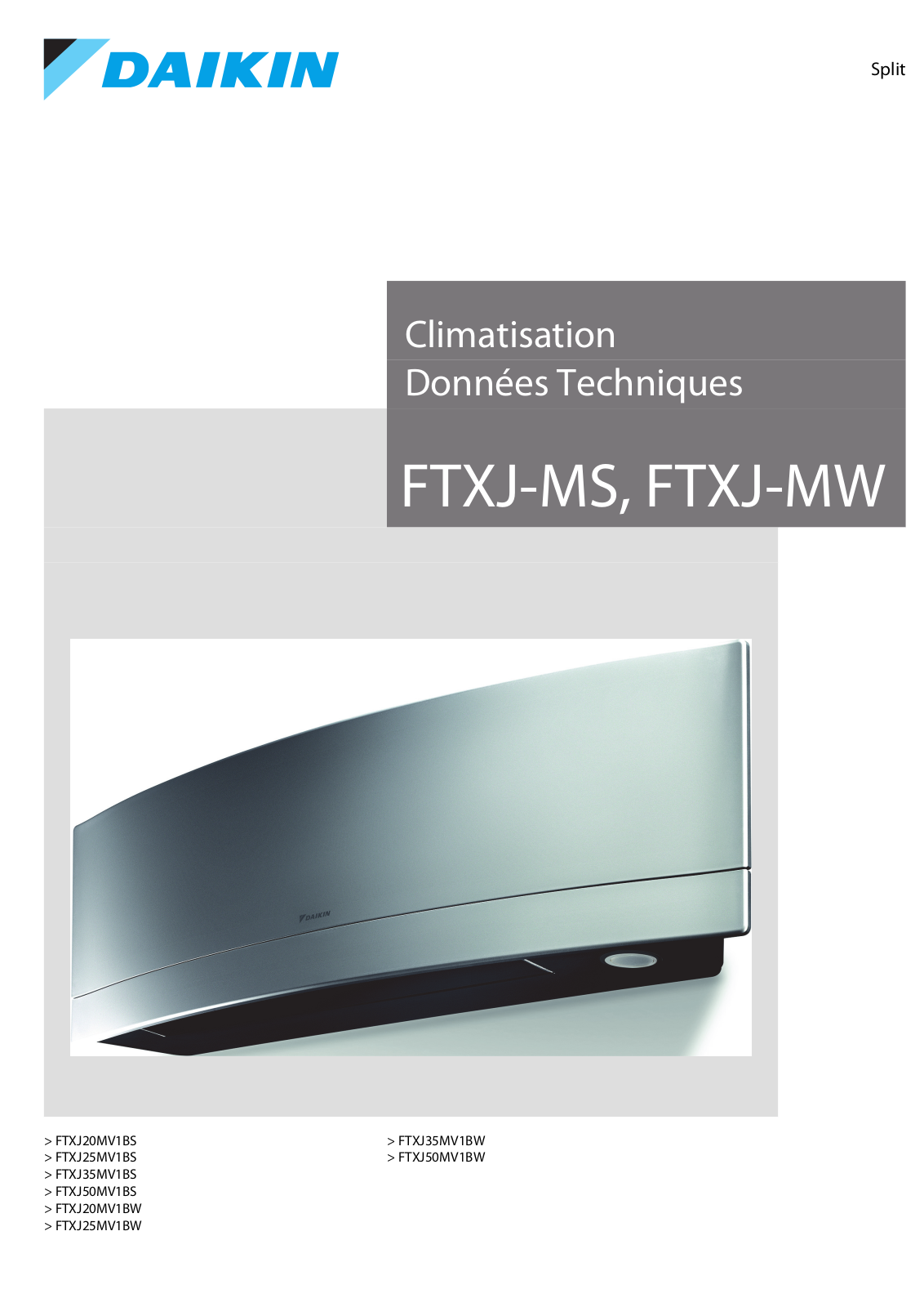 Daikin FTXJ-MS, FTXJ-MW Technical Data