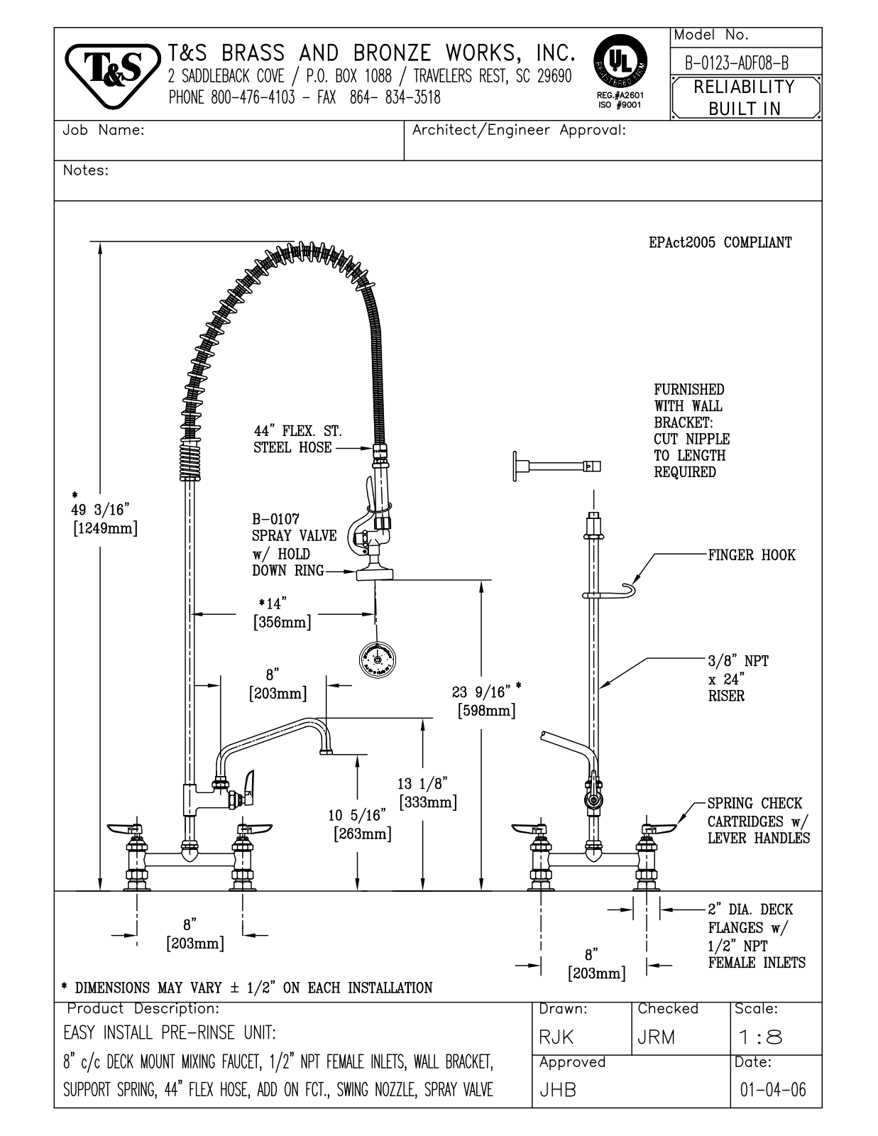 T&S Brass B-0123-ADF08-B User Manual