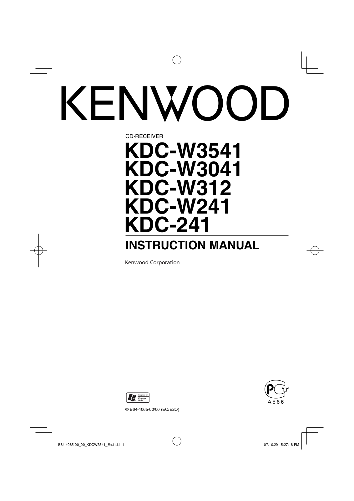 Kenwood KDC-W3541 User Manual