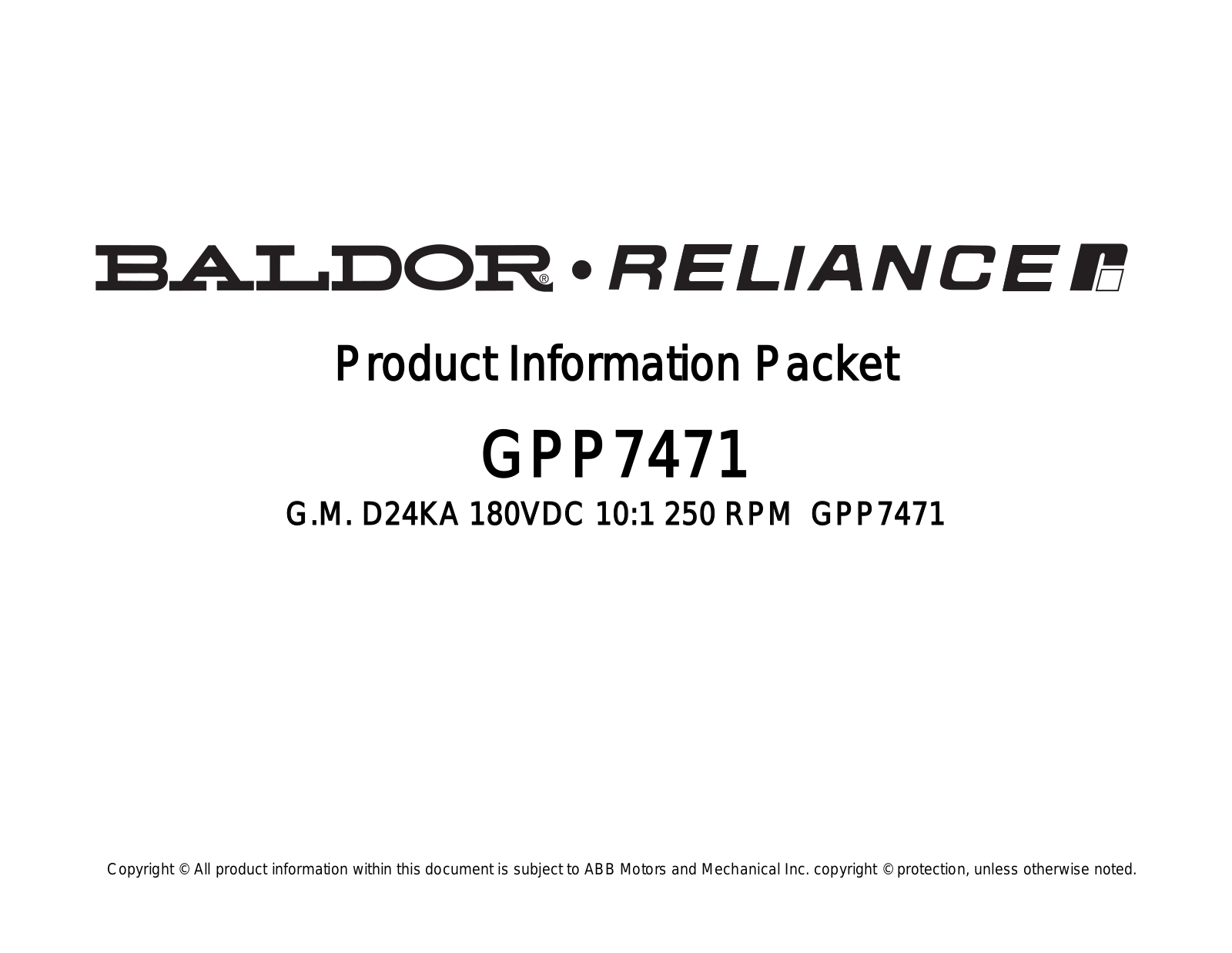 Baldor GPP7471 Product Information Sheet