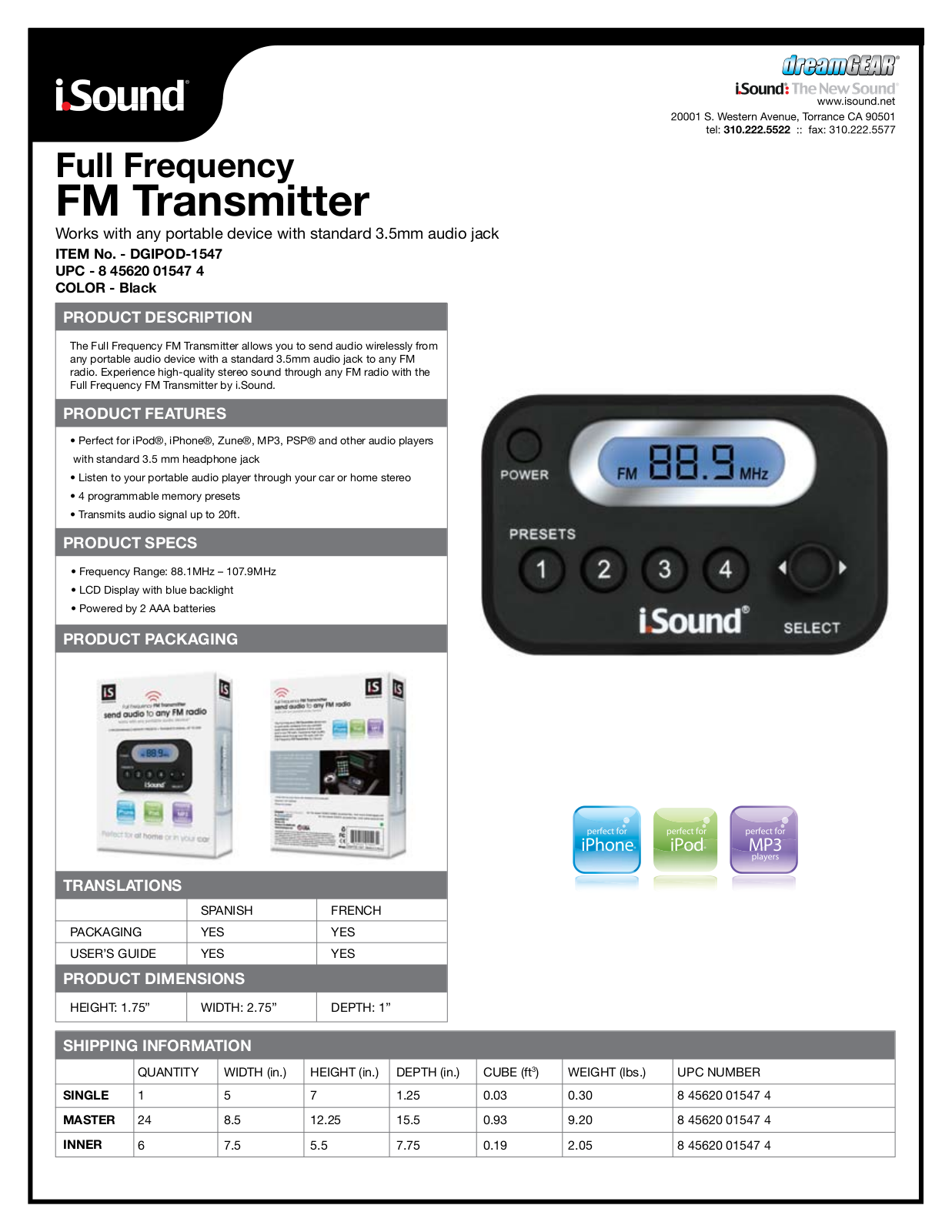 DreamGEAR I.SOUND DGIPOD-1547 User Manual