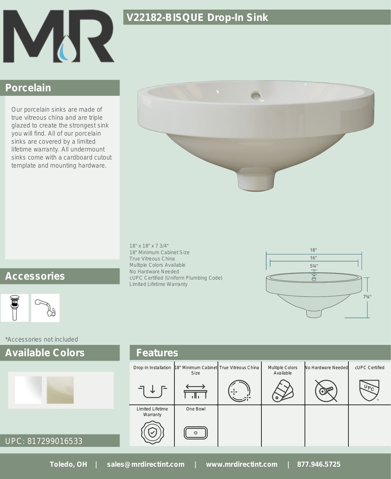 MR Direct MRDR1699 Specifications (Bisque) - ManualMachine.com