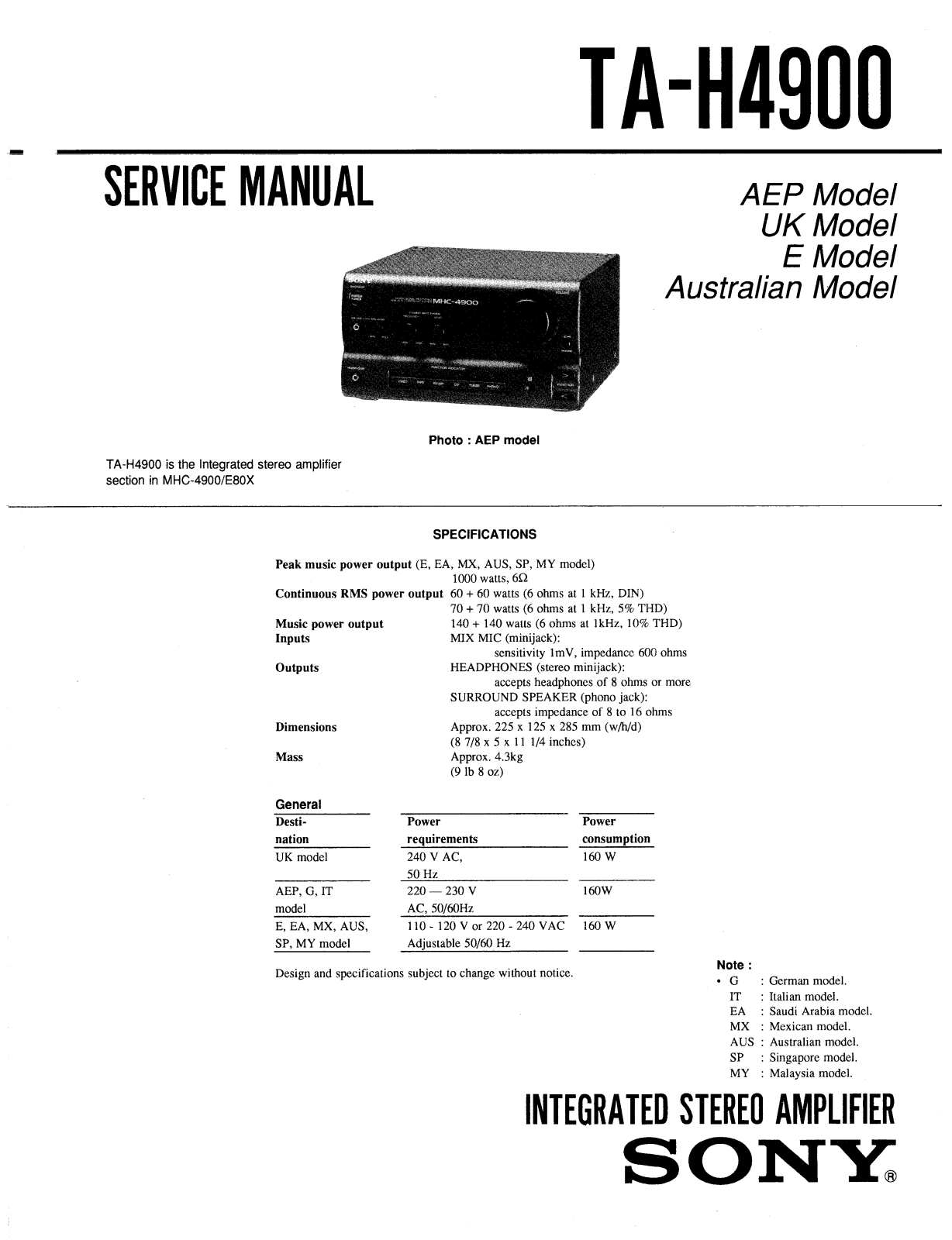 Sony TAH-4900 Service manual