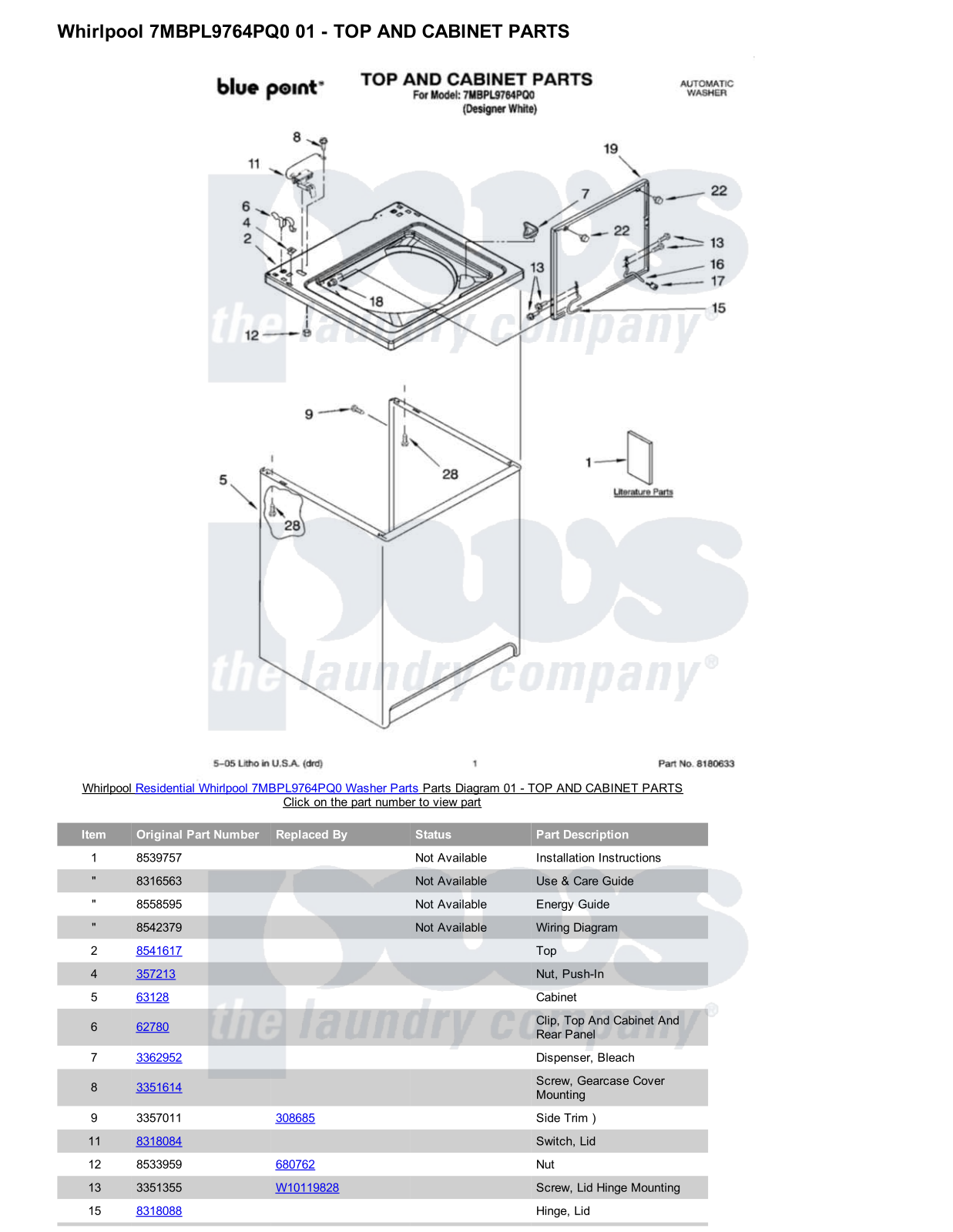 Whirlpool 7MBPL9764PQ0 Parts Diagram