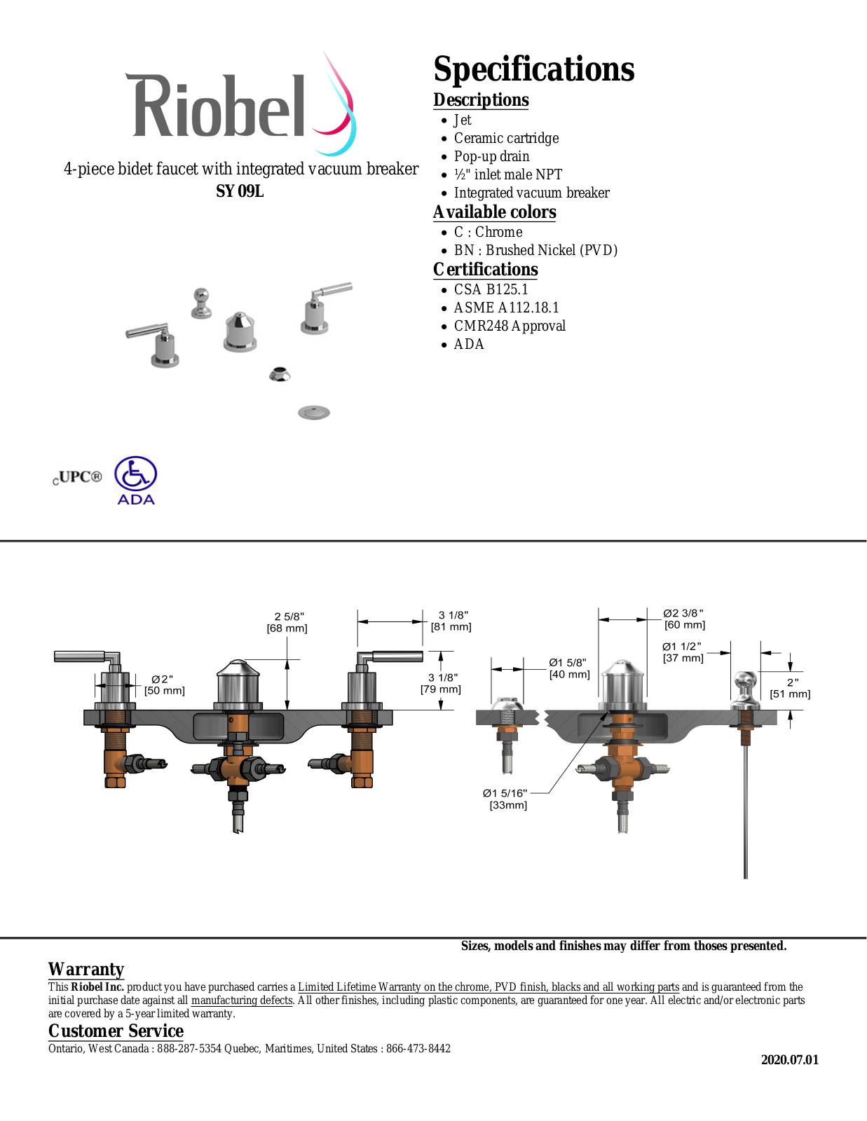Riobel SY09LBN Specifications - ManualMachine.com