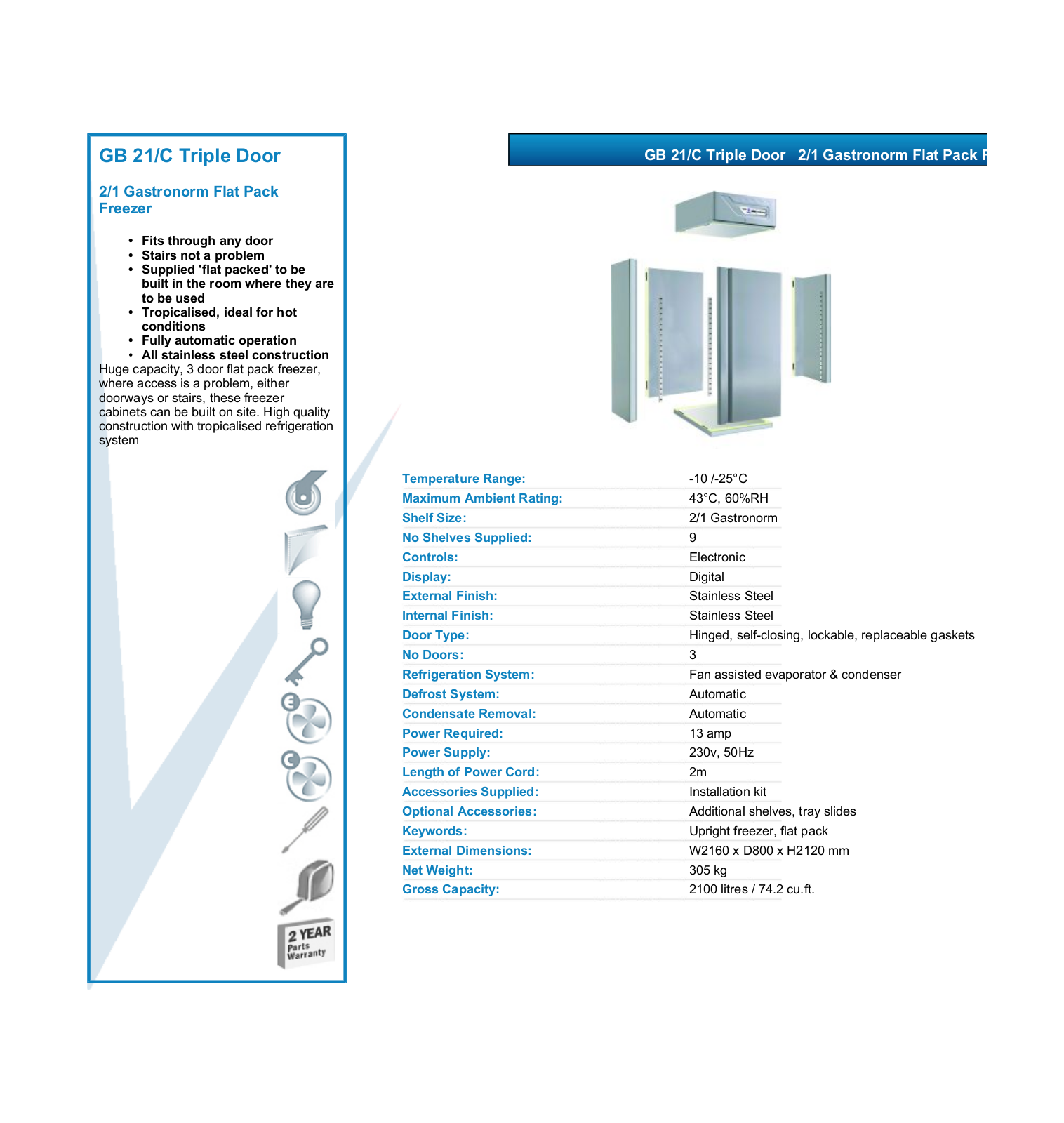 Valera GB 21-C TRIPLE DOOR DATASHEET