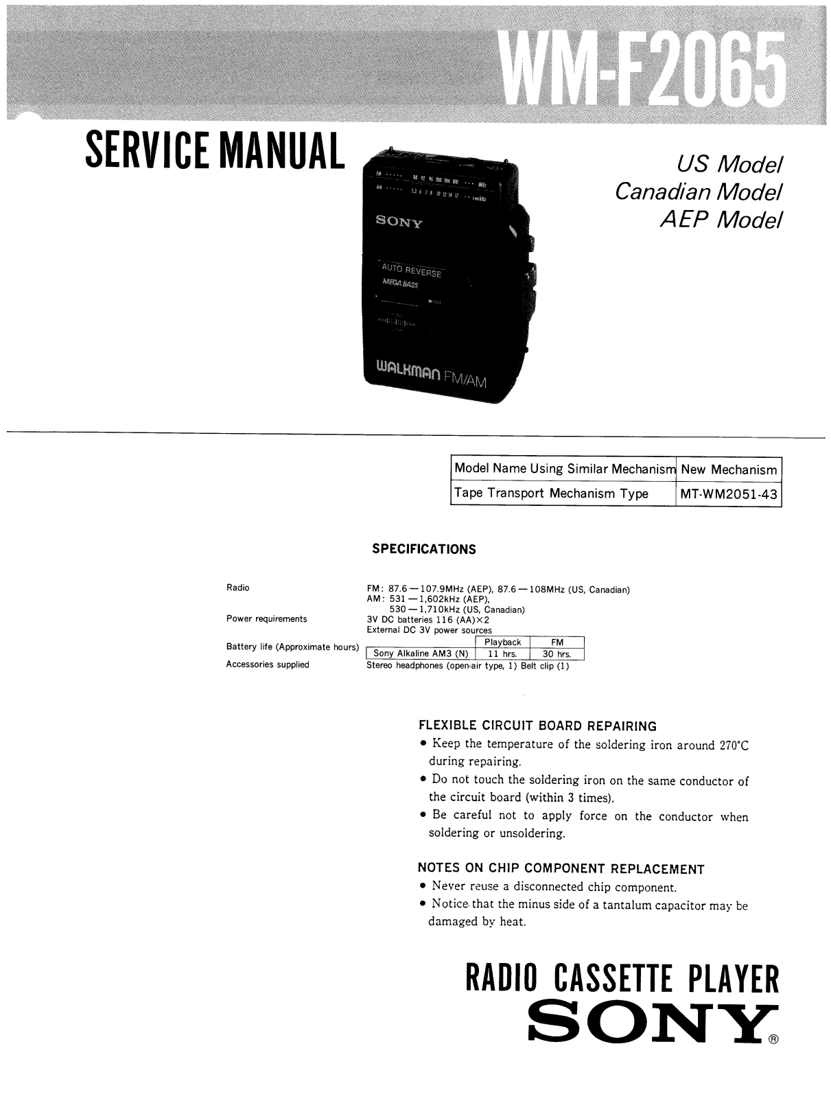 Sony WMF-2065 Service manual