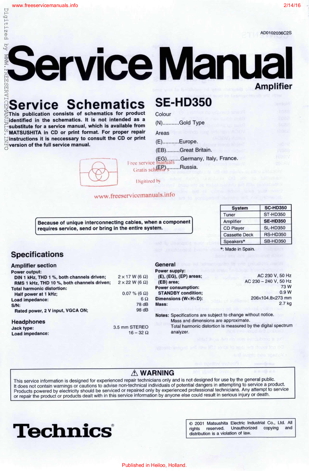 Technics SE-HD350 Servise Manual