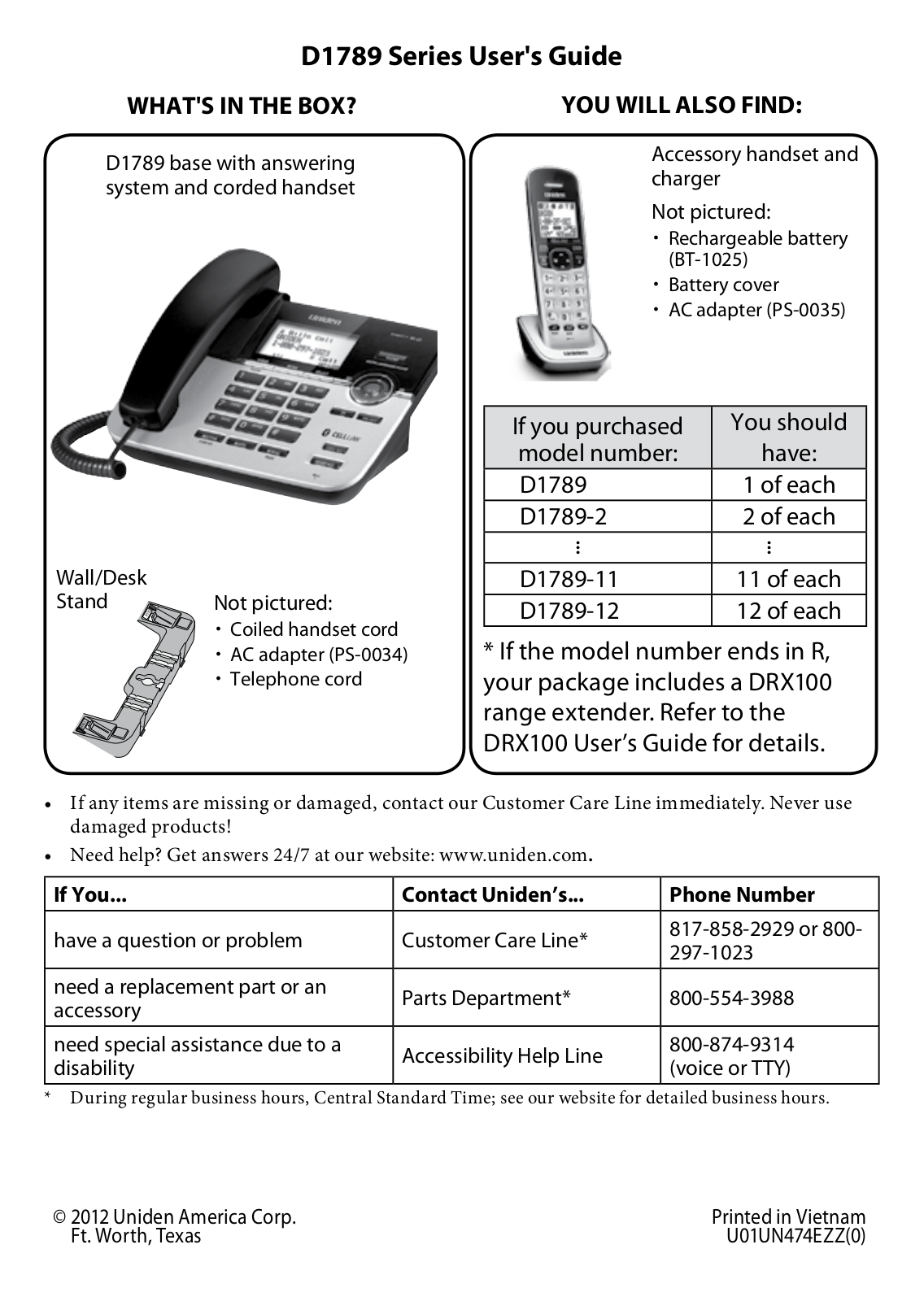 Uniden D1789, D1789-11, D1789-2, D1789-12 User Manual