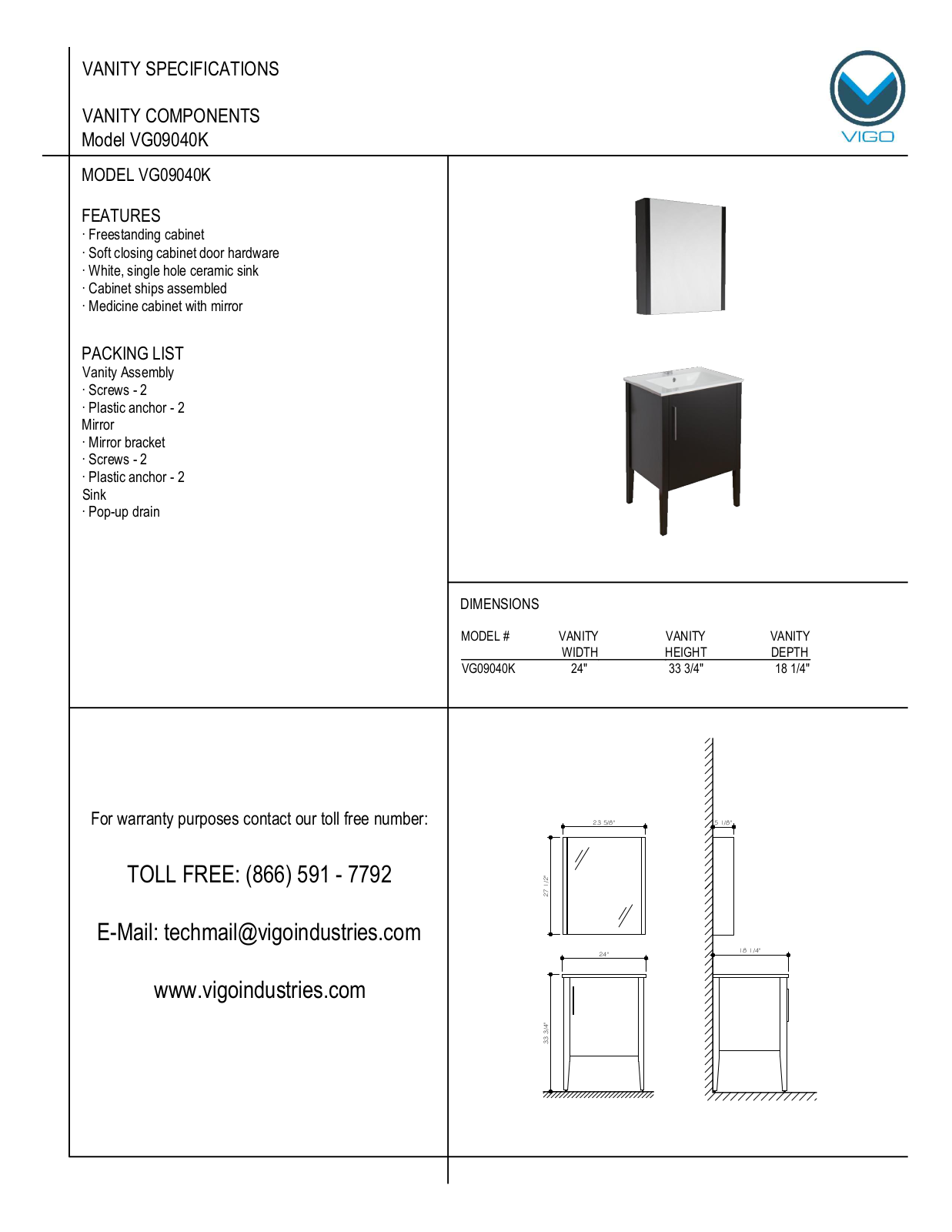 Vigo VG09040K User Manual