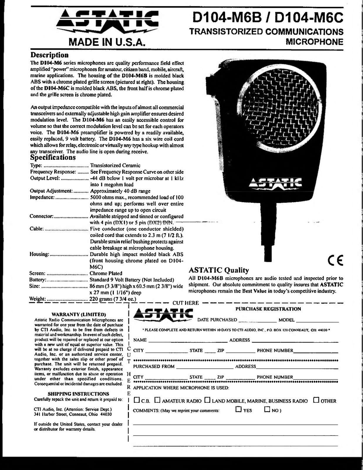 Astatic D104-M6C, D104-M6B User Manual