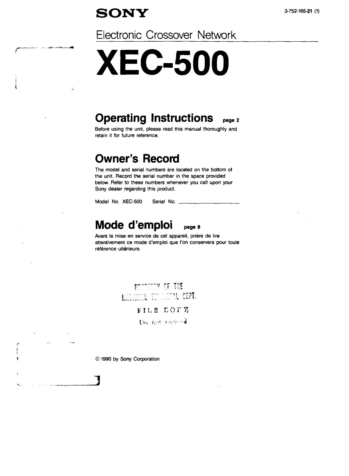 Sony XE-C500 User Manual