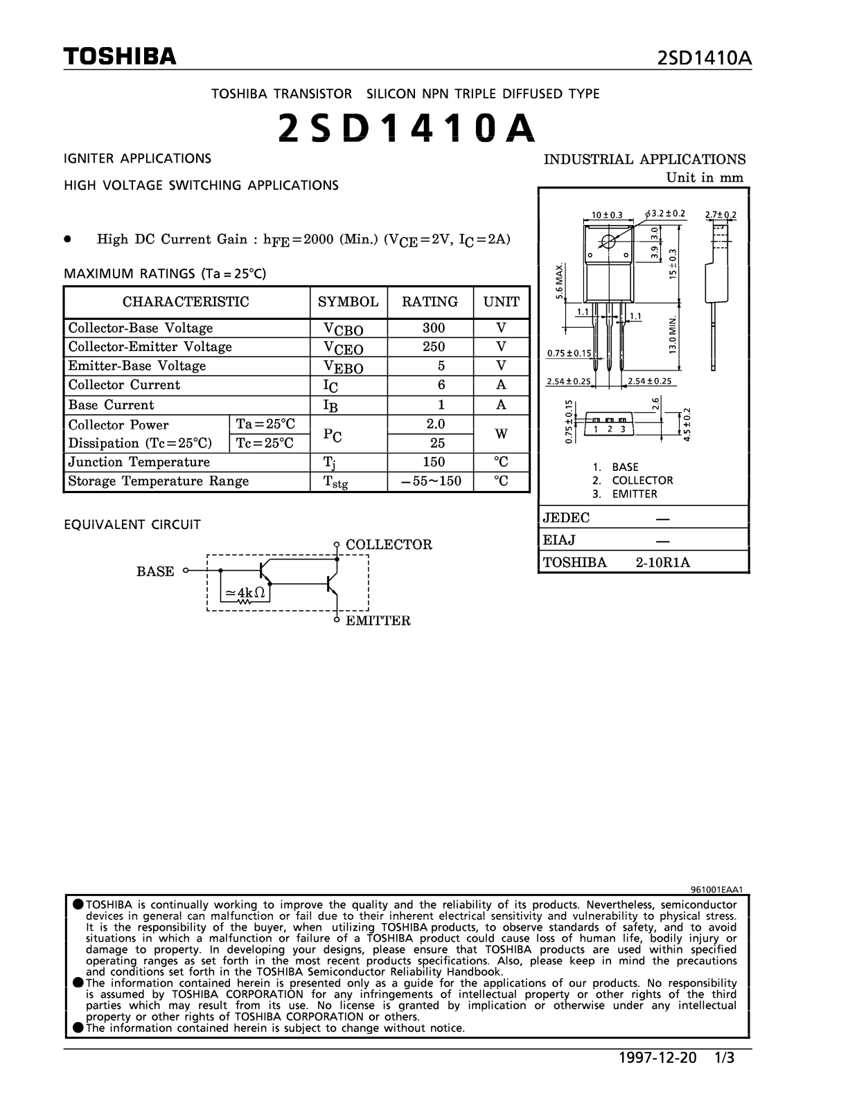 TOSHIBA 2SD1410A Technical data