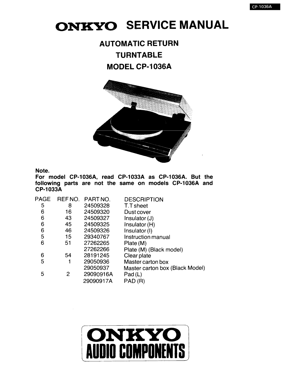 Onkyo CP-1036-A Service Manual