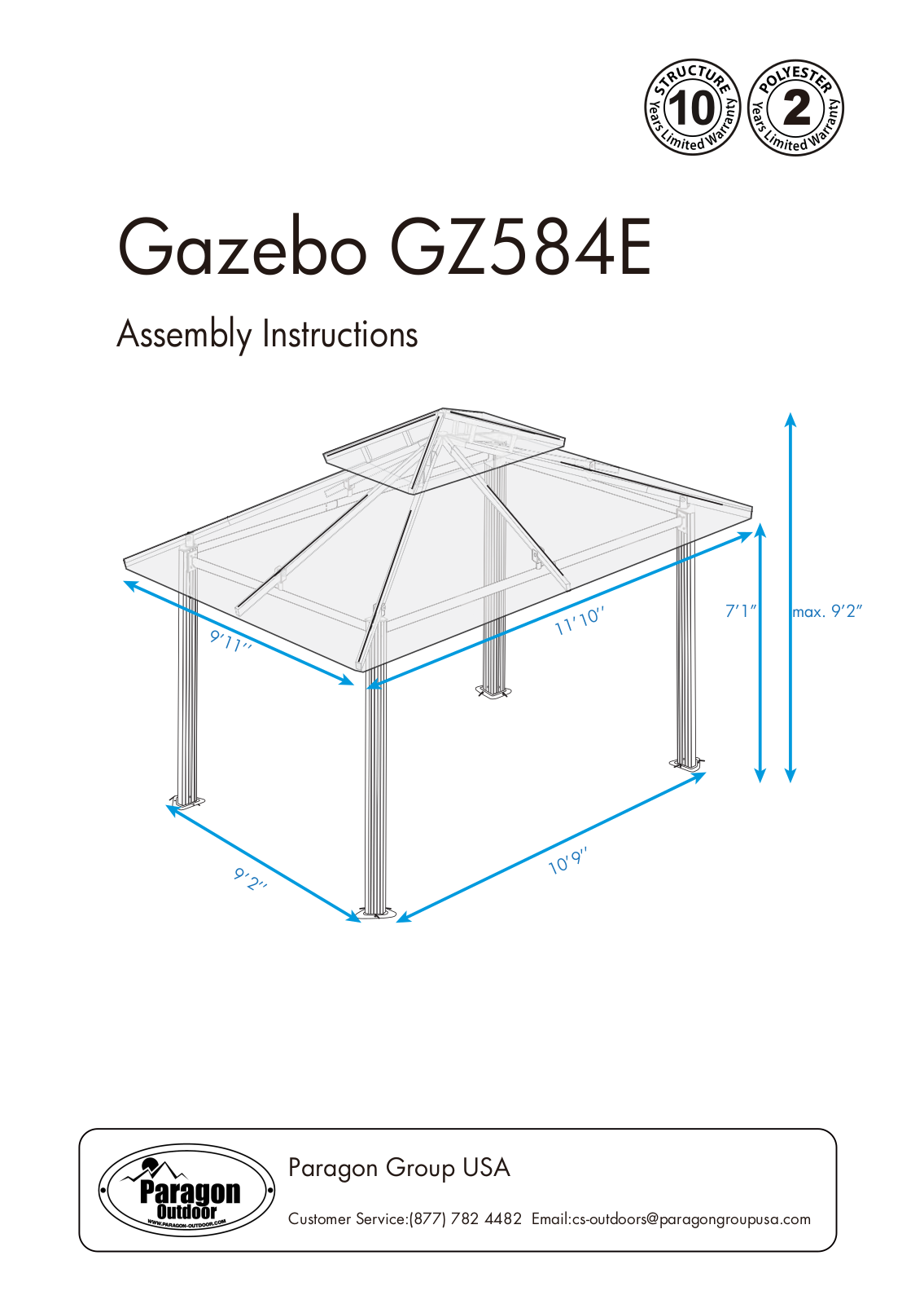 Paragon Outdoor GZ584ENK2, GZ584EG Assembly Guide