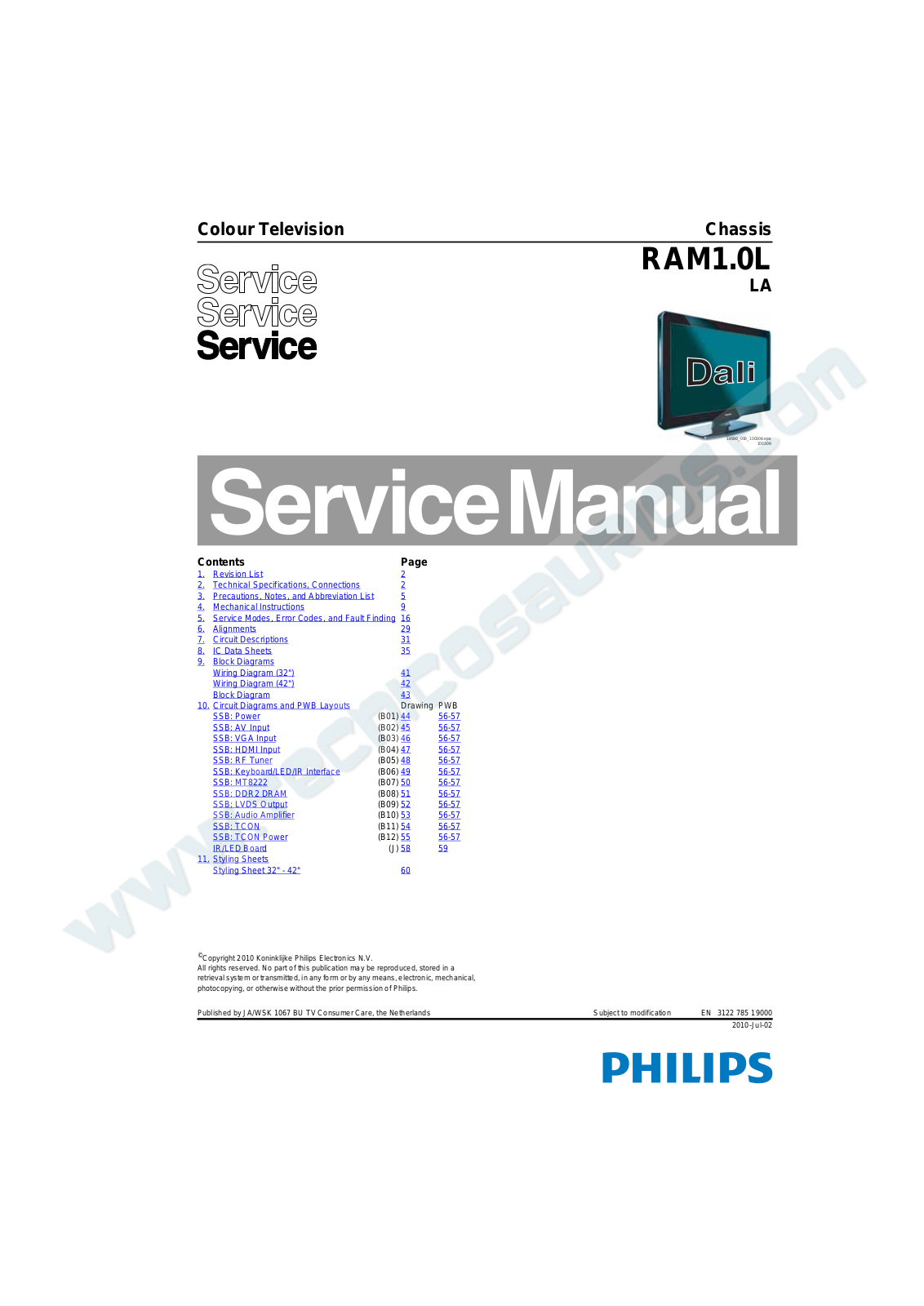 Philips 32PFL3605, 32PFL3615, 42PFL3605, 42PFL3615 Service Manual