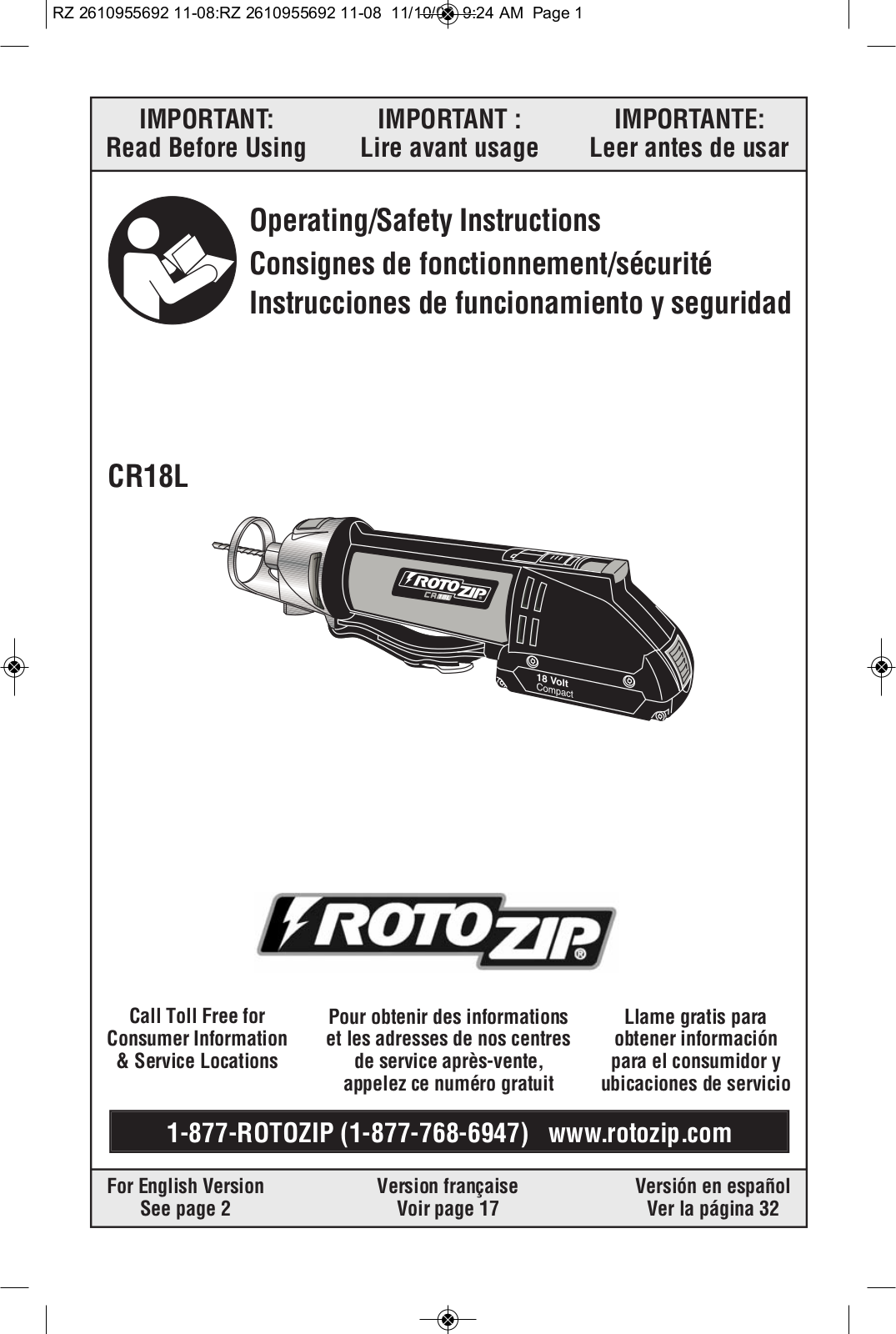 RotoZip CR18L User Manual