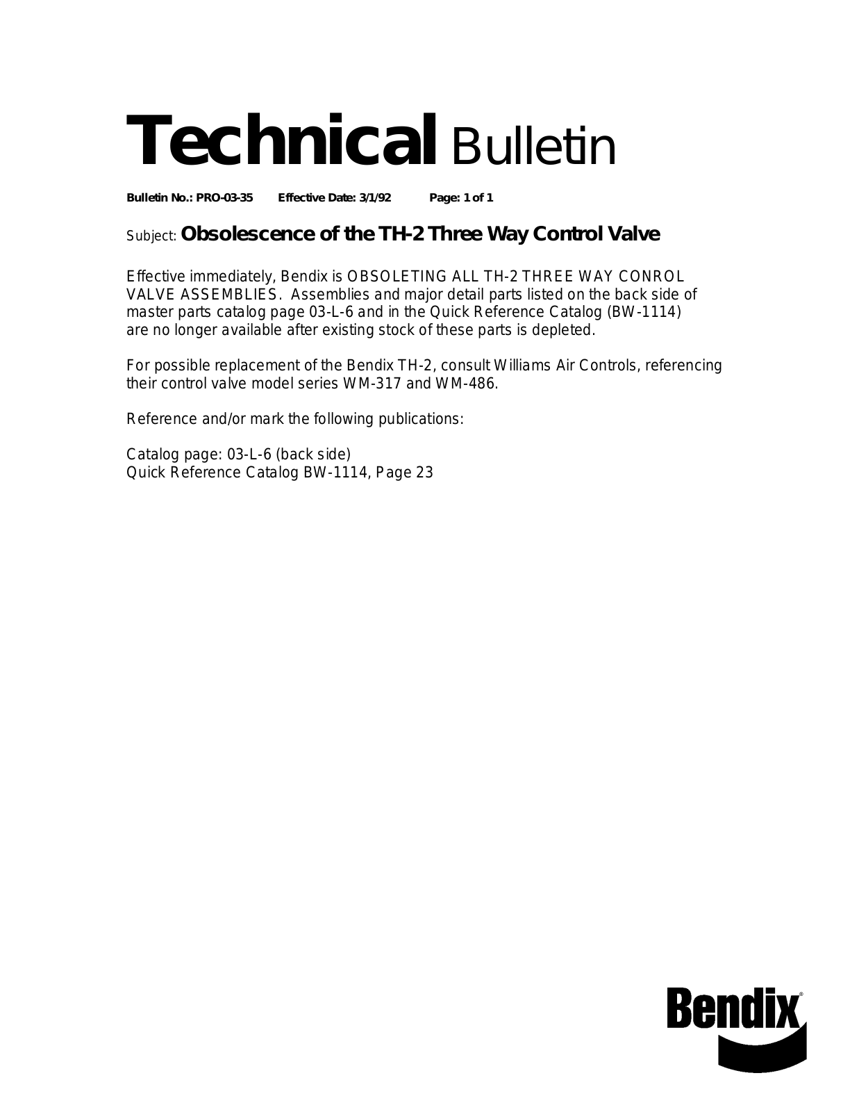 BENDIX TCH-003-035 User Manual